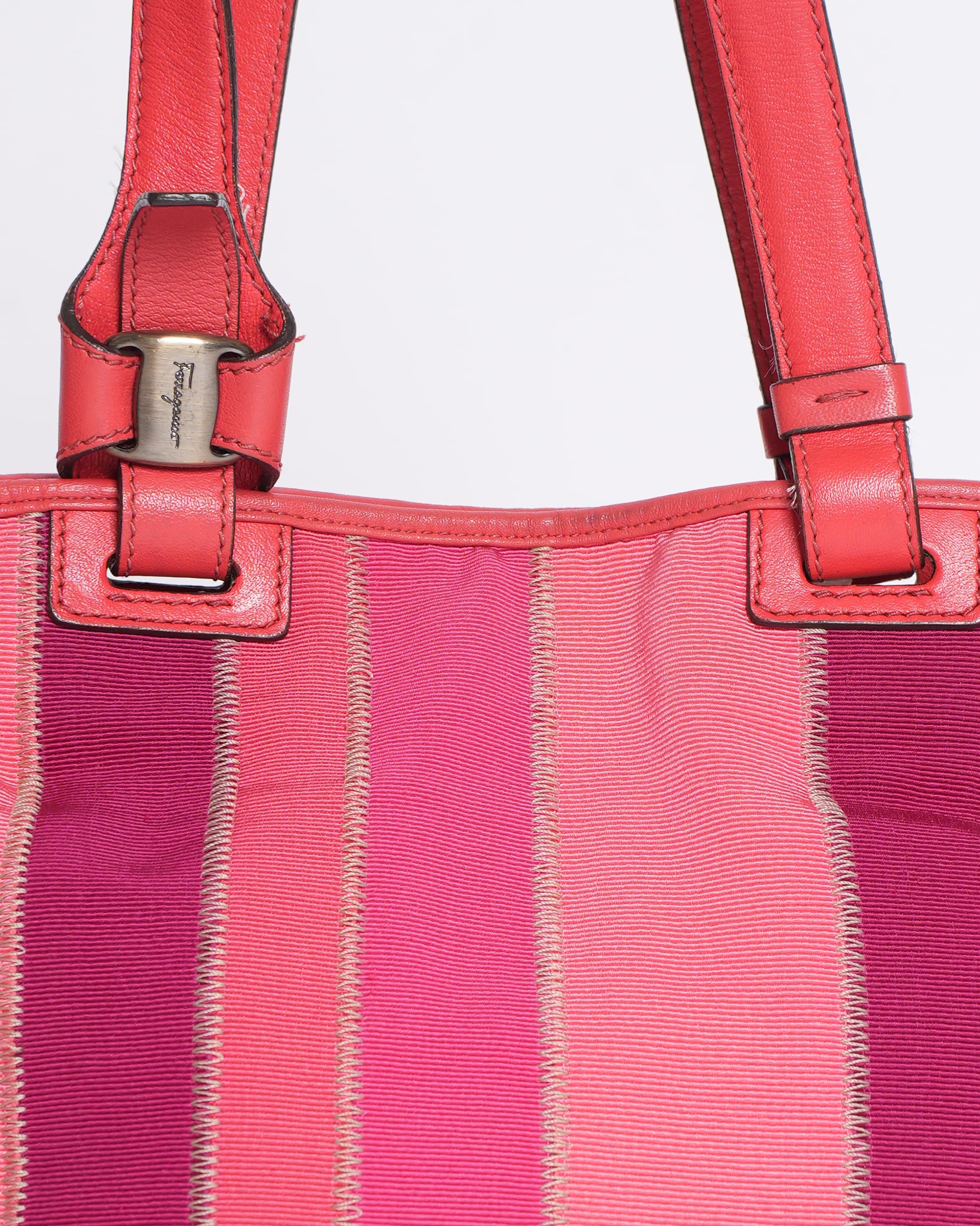 Salvatore Ferragamo Multicolor Striped Cloth Handbag