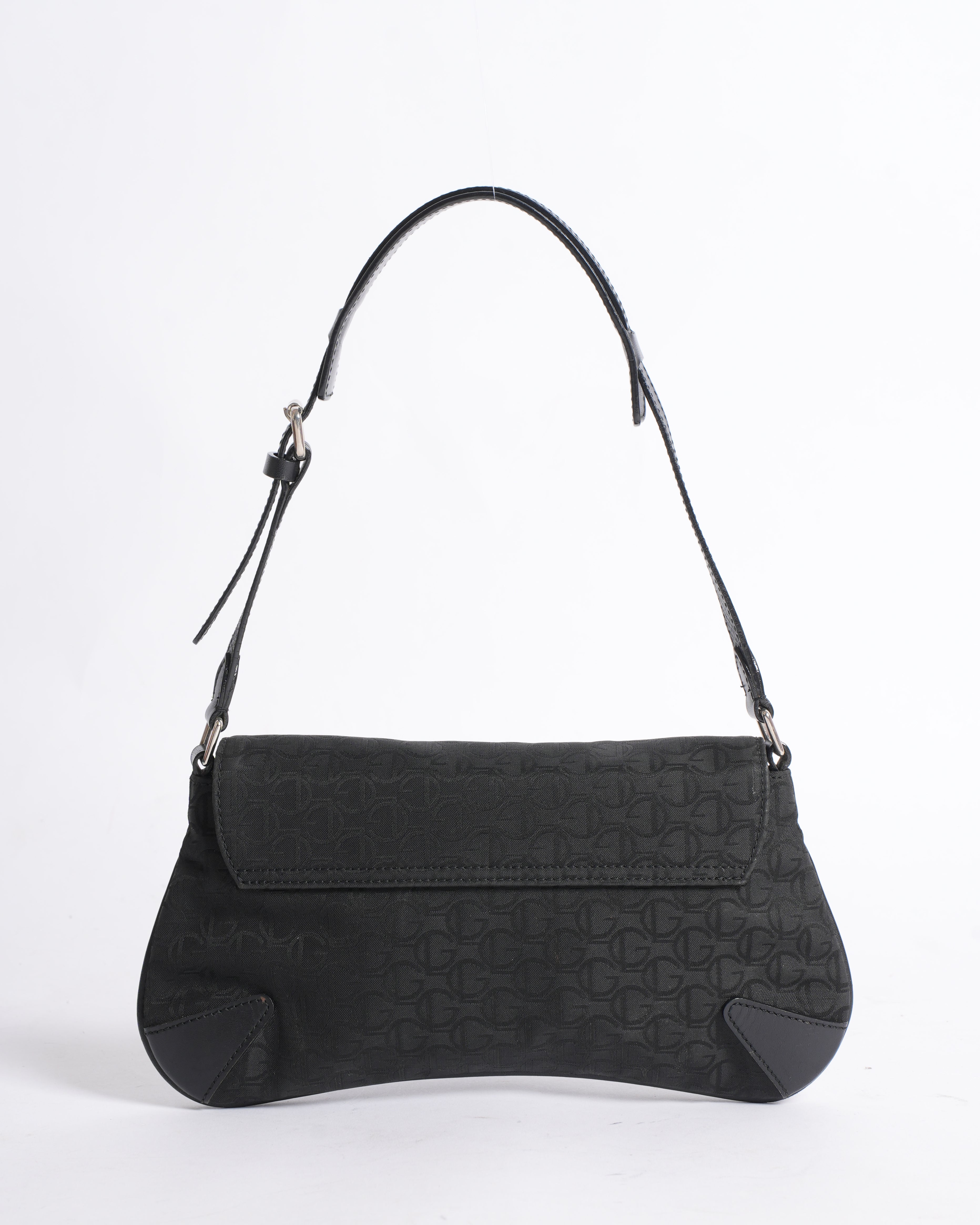 Guy Laroche Leather Monogram Shoulder Bag In Black