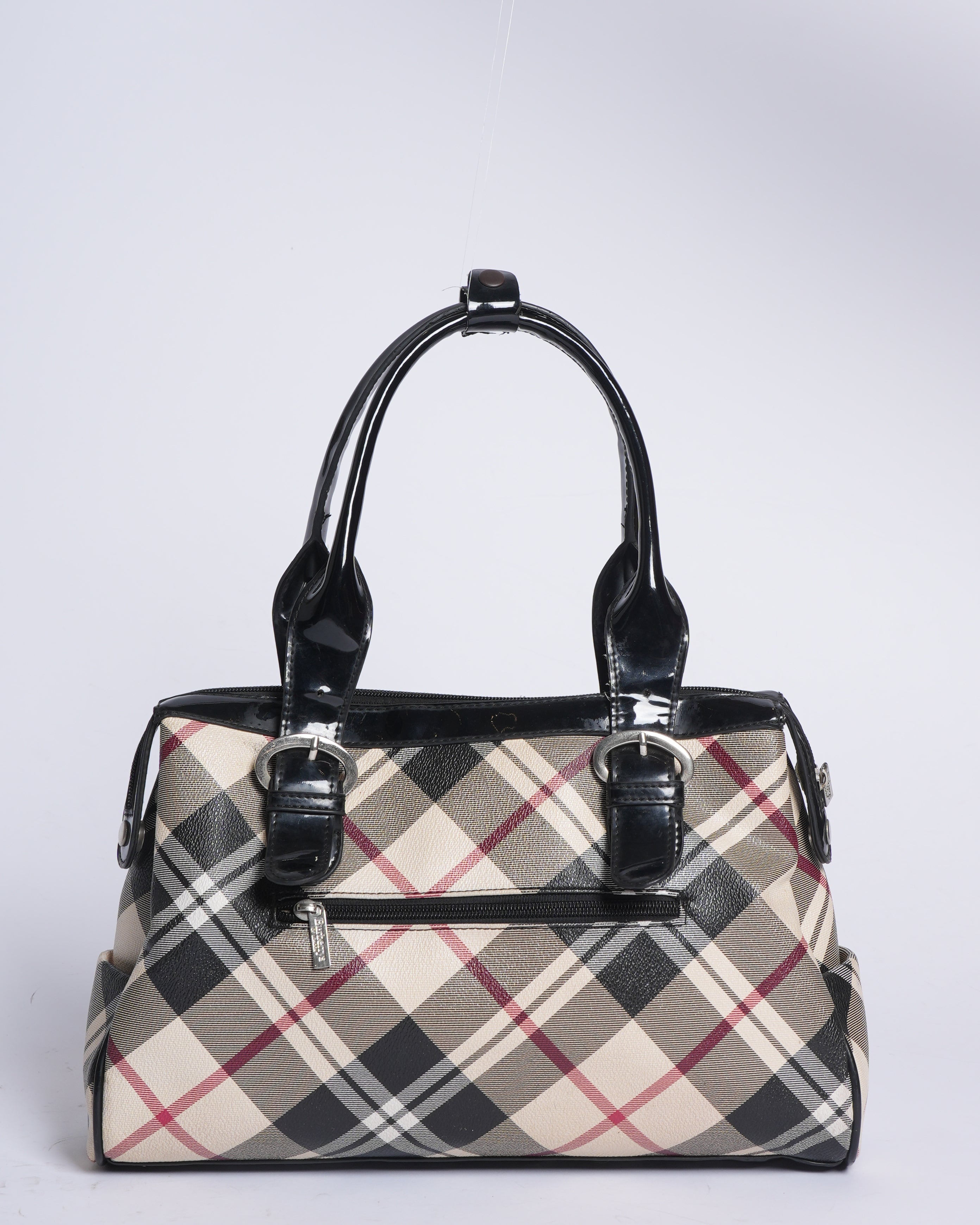 Burberry Nova Checks PU & Patent Leather Boston Bag