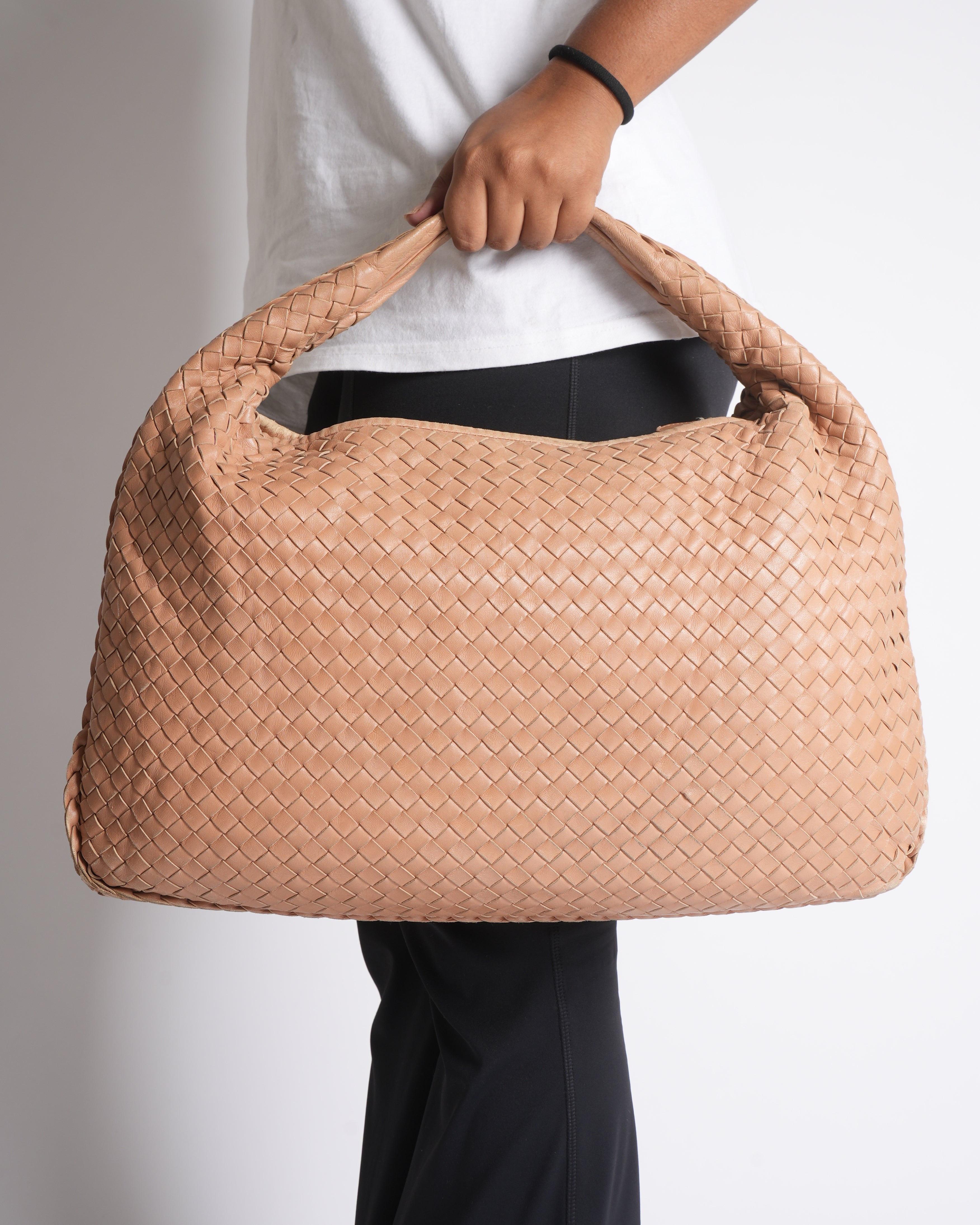 Bottega veneta beige nappa leather large intrecciato hobo bag