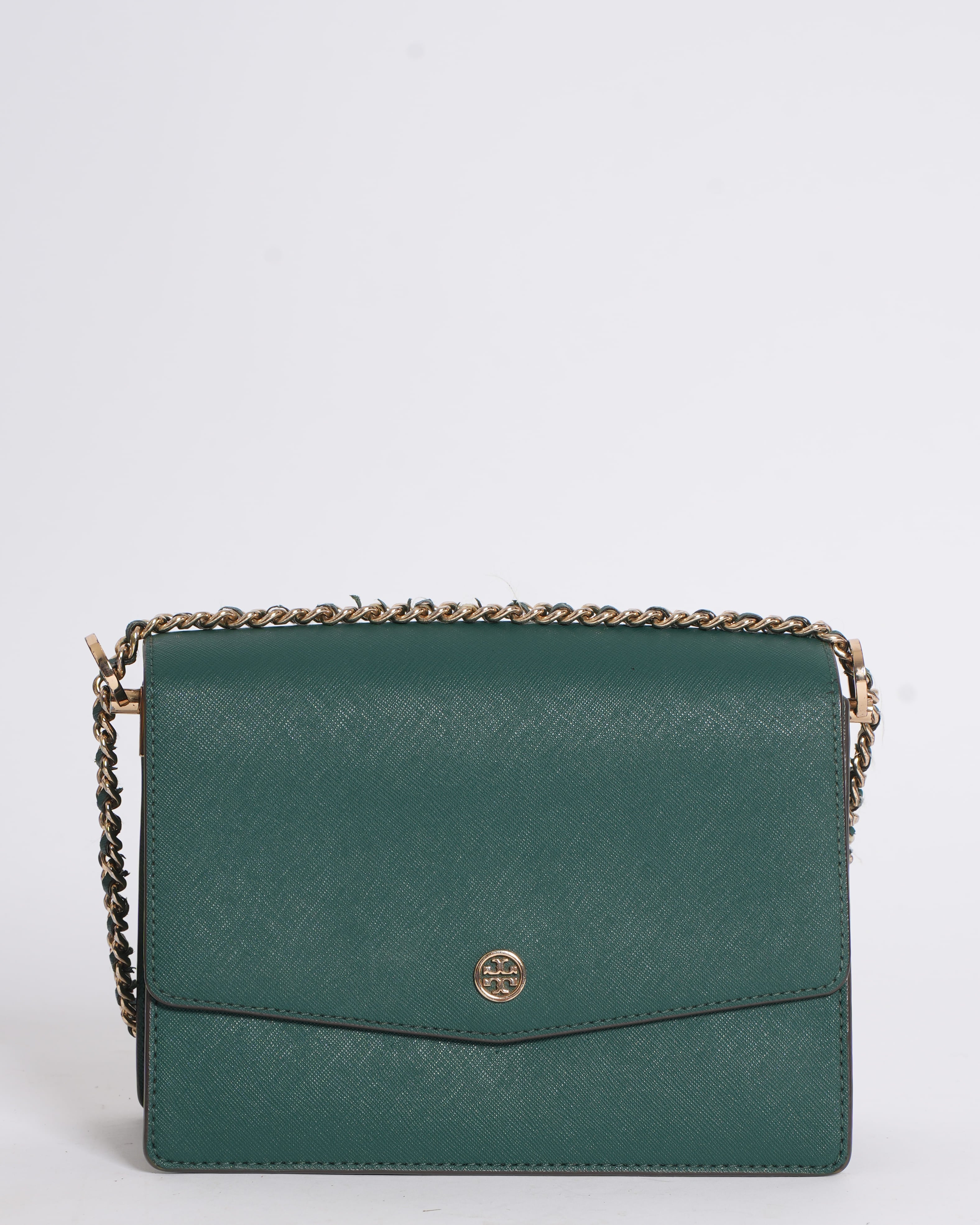 Tory Burch Green Leather Robinson Convertible Shoulder Bag