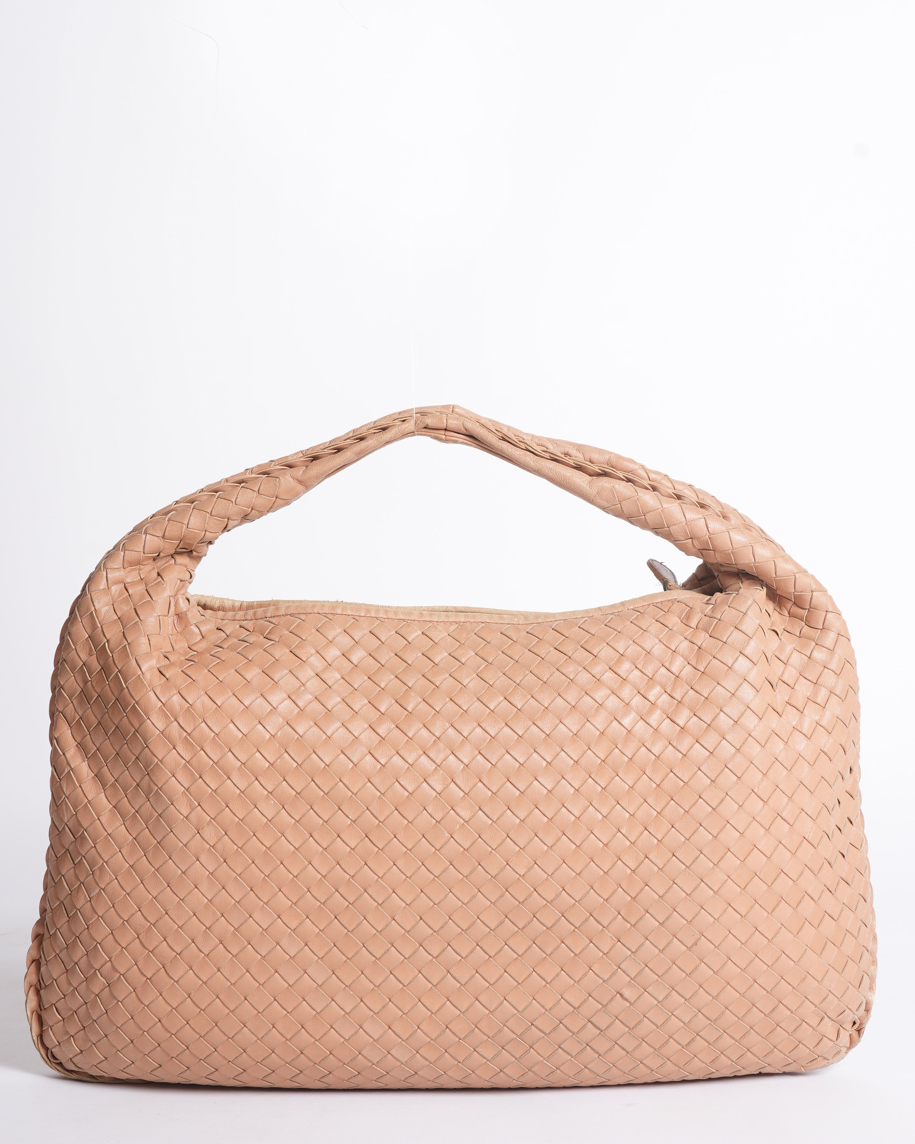 Bottega veneta beige nappa leather large intrecciato hobo bag