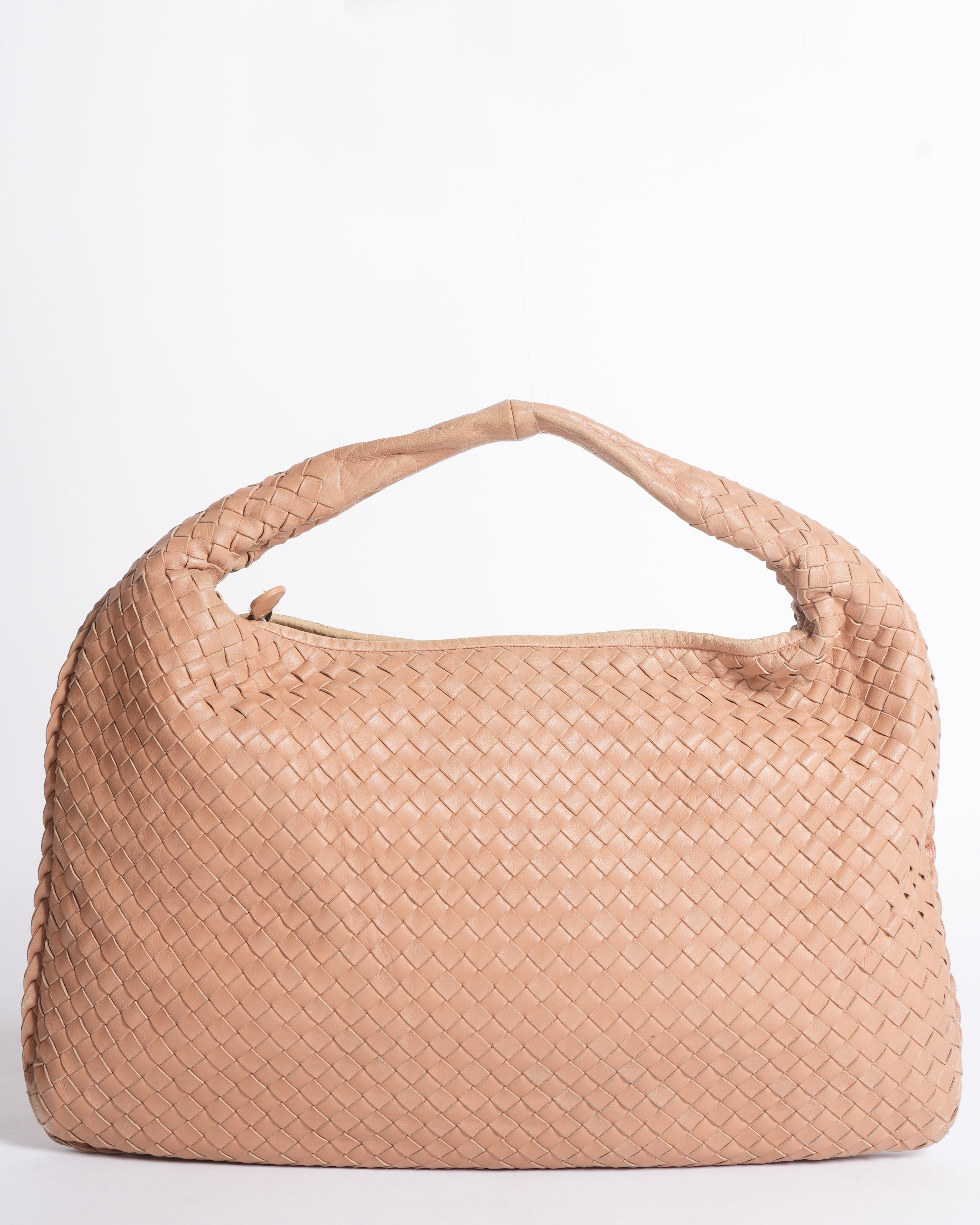 Bottega veneta beige nappa leather large intrecciato hobo bag
