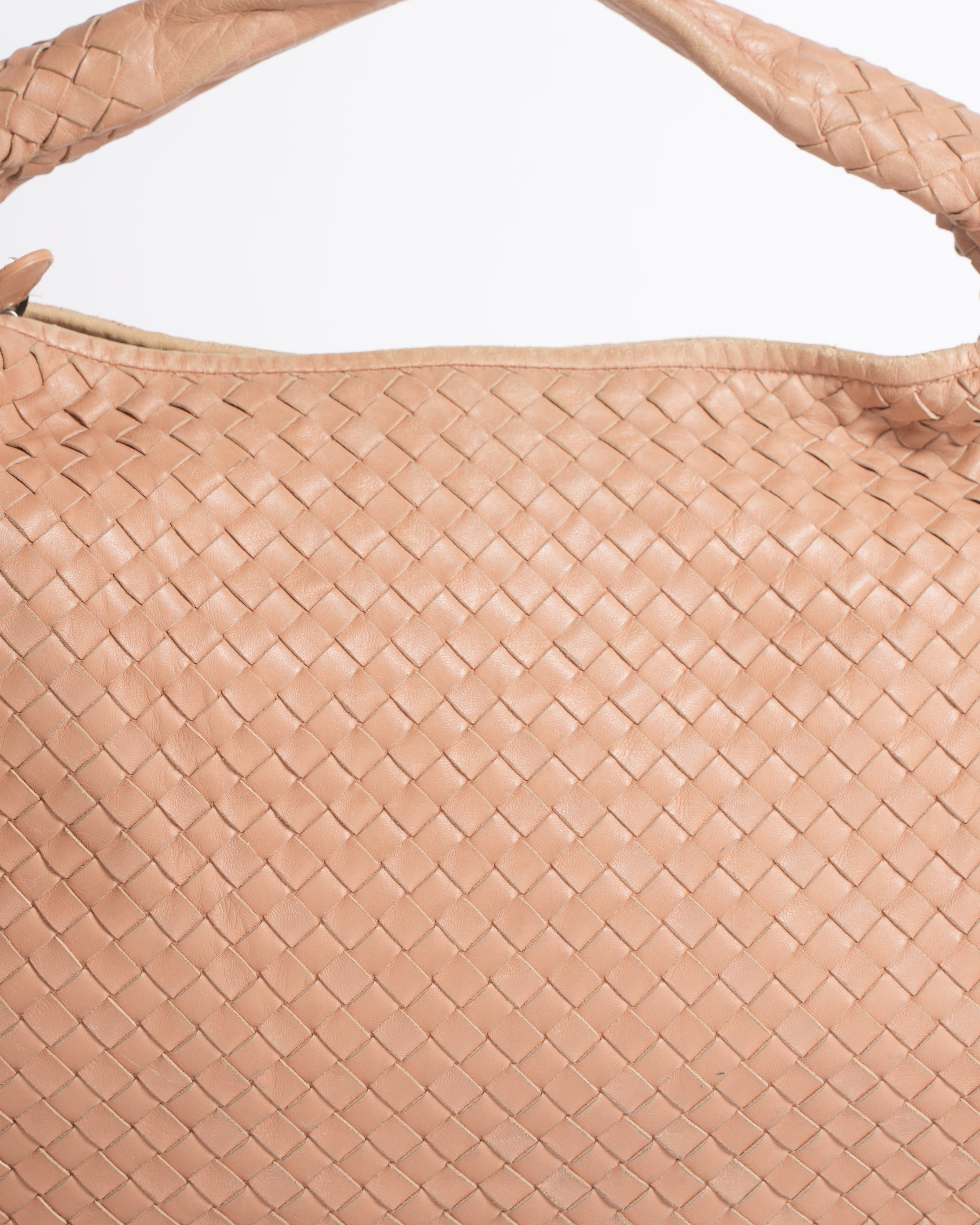 Bottega veneta beige nappa leather large intrecciato hobo bag