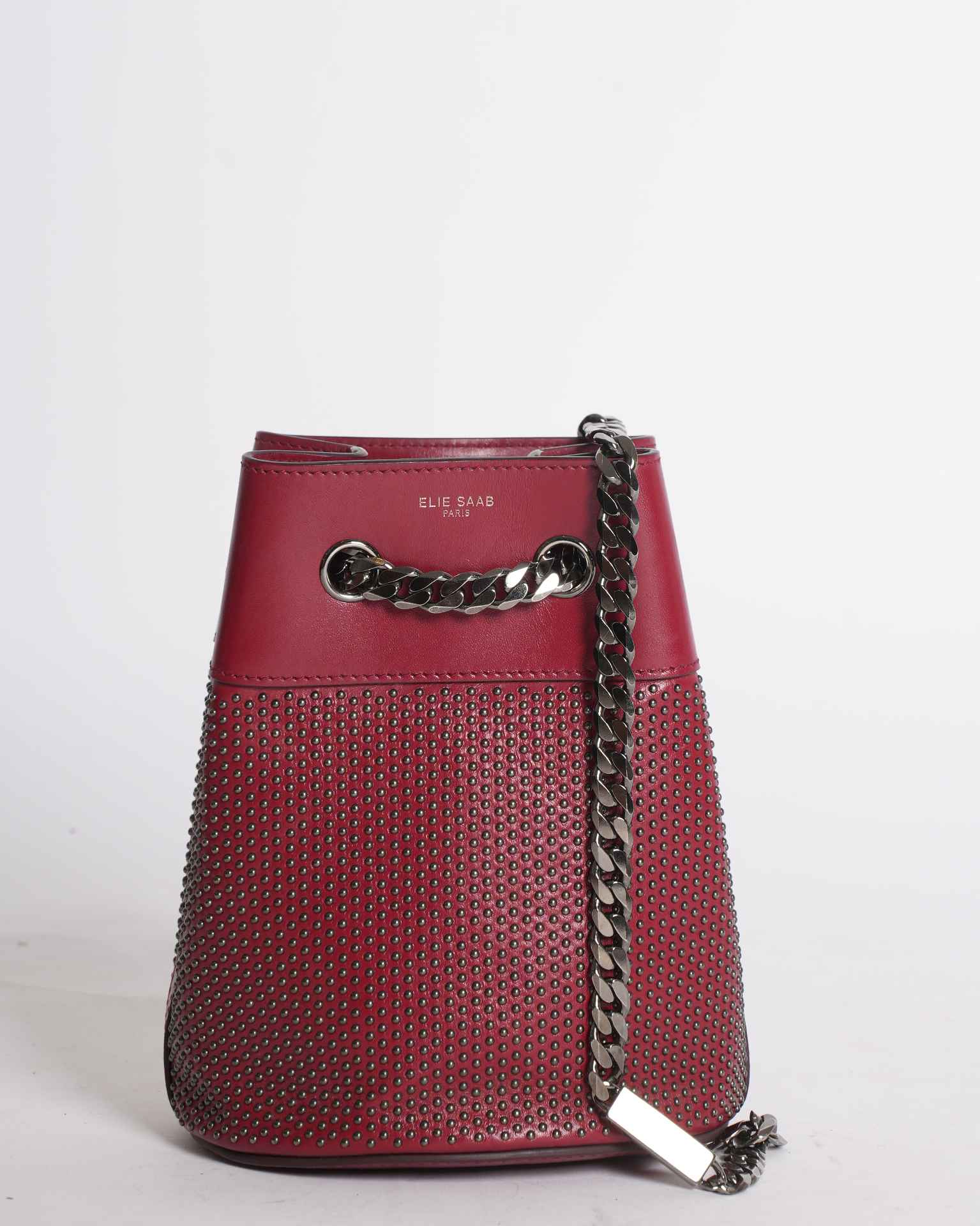 Elie Saab Leather Studded Bucket Bag in Red