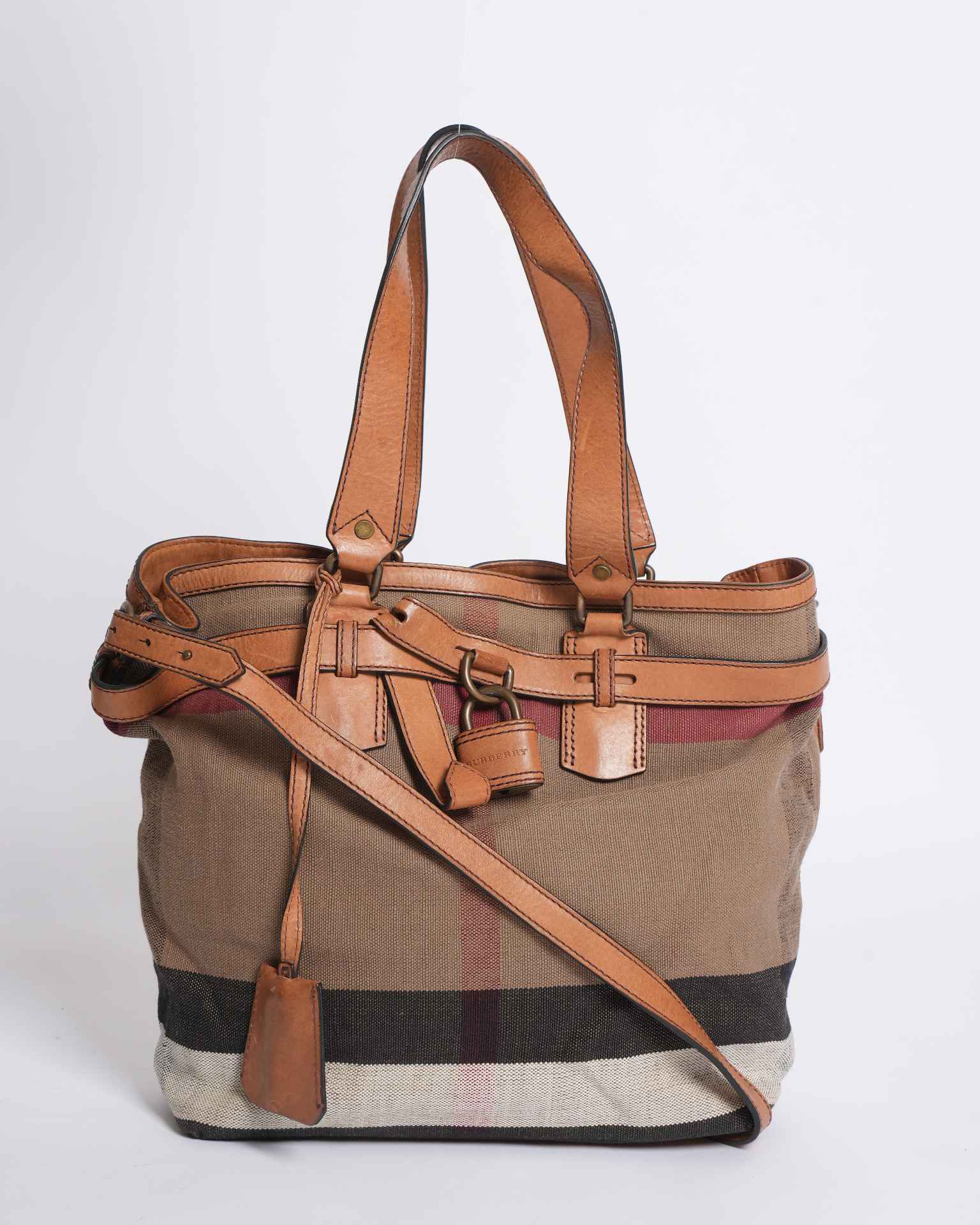 Burberry Tan Canvas & Leather Meha Check Maidstone Tote