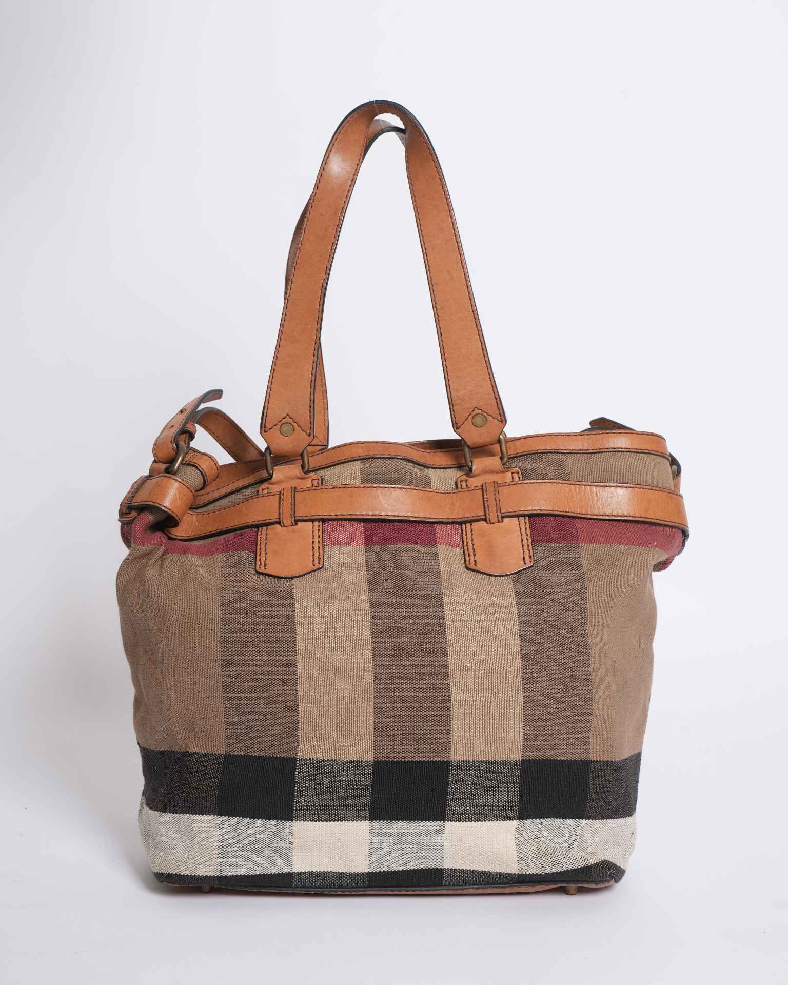 Burberry Tan Canvas & Leather Meha Check Maidstone Tote