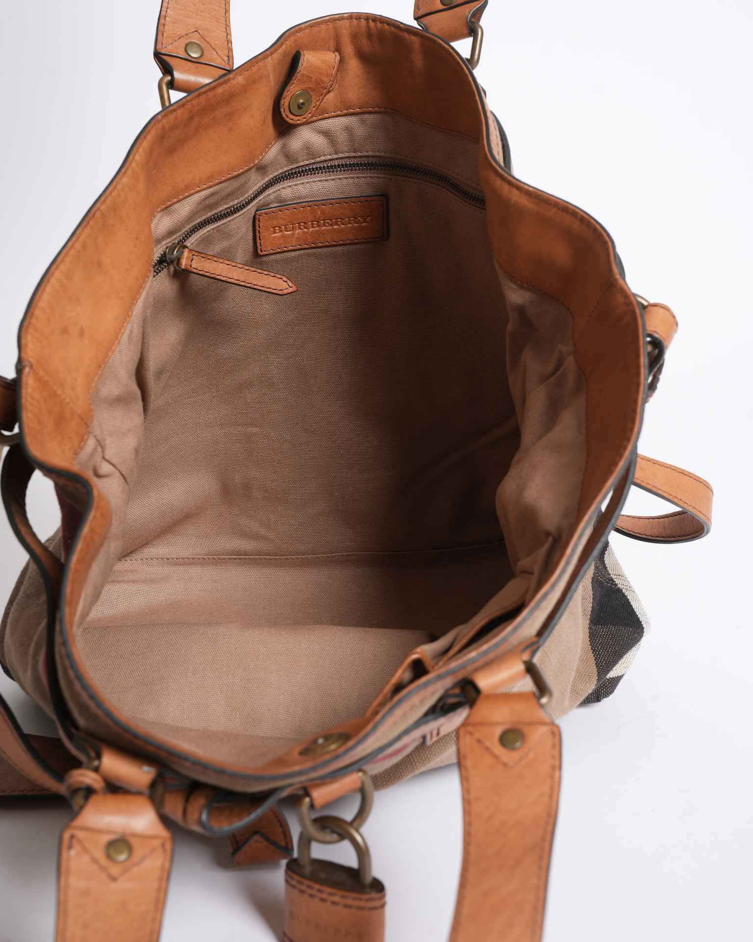 Burberry Tan Canvas & Leather Meha Check Maidstone Tote