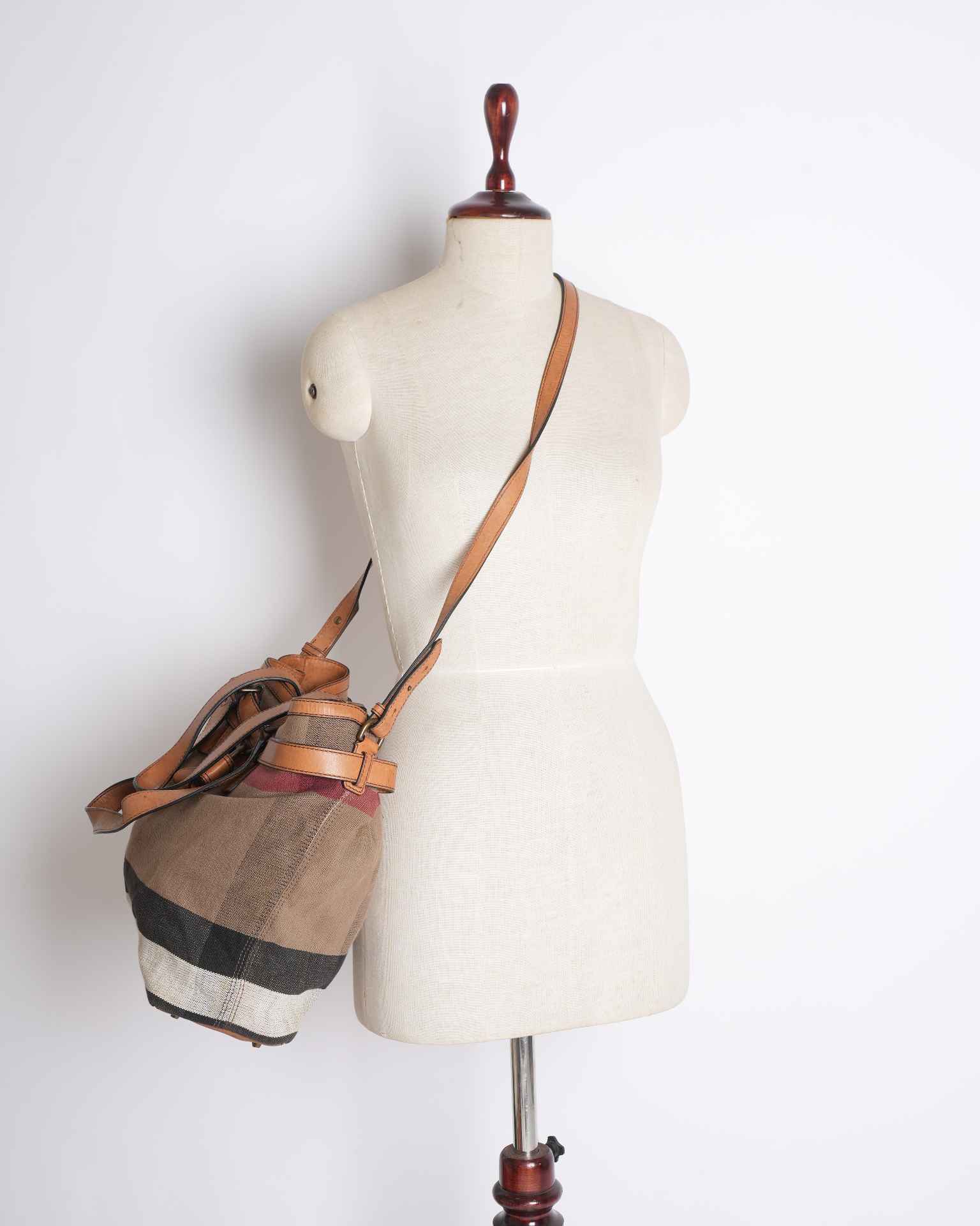 Burberry Tan Canvas & Leather Meha Check Maidstone Tote