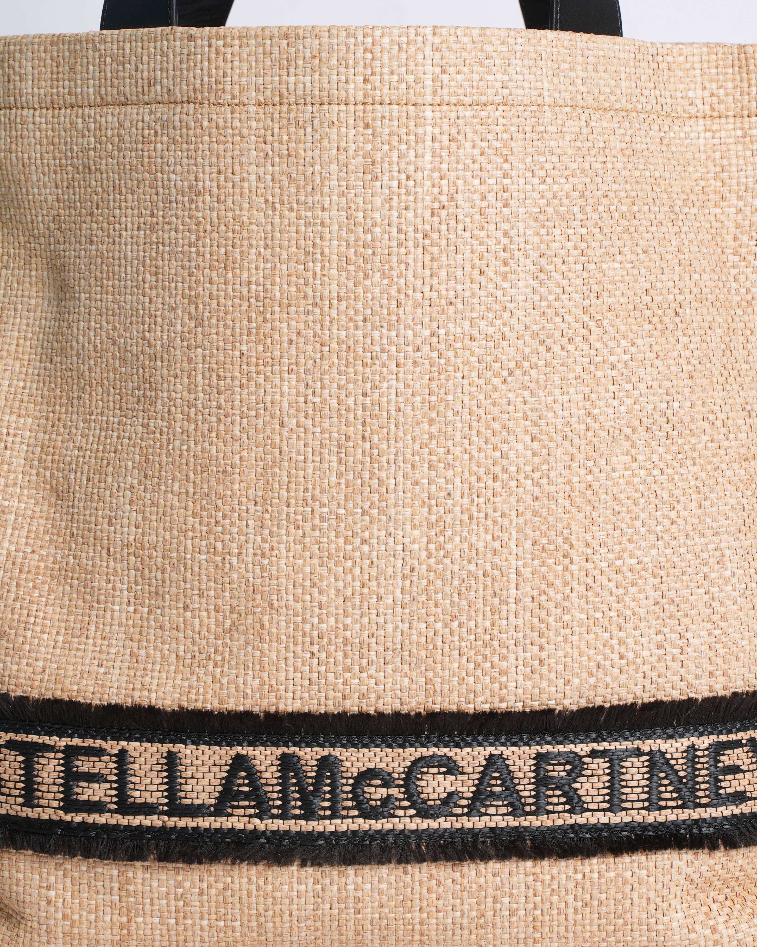 Stella McCartney Beige/Black Woven Raffia and Leather Logo Tote