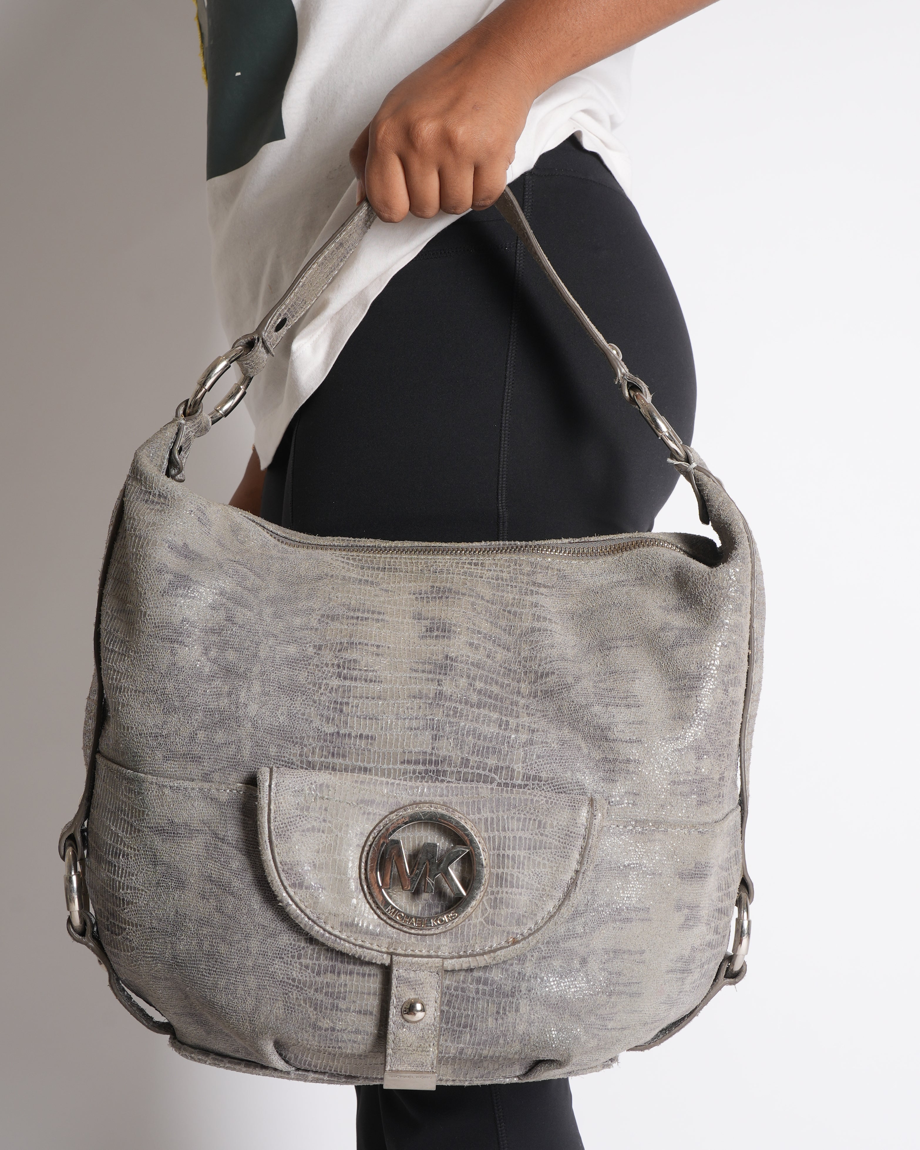Michael Kors Grey Metallic Hobo Slouch Bag