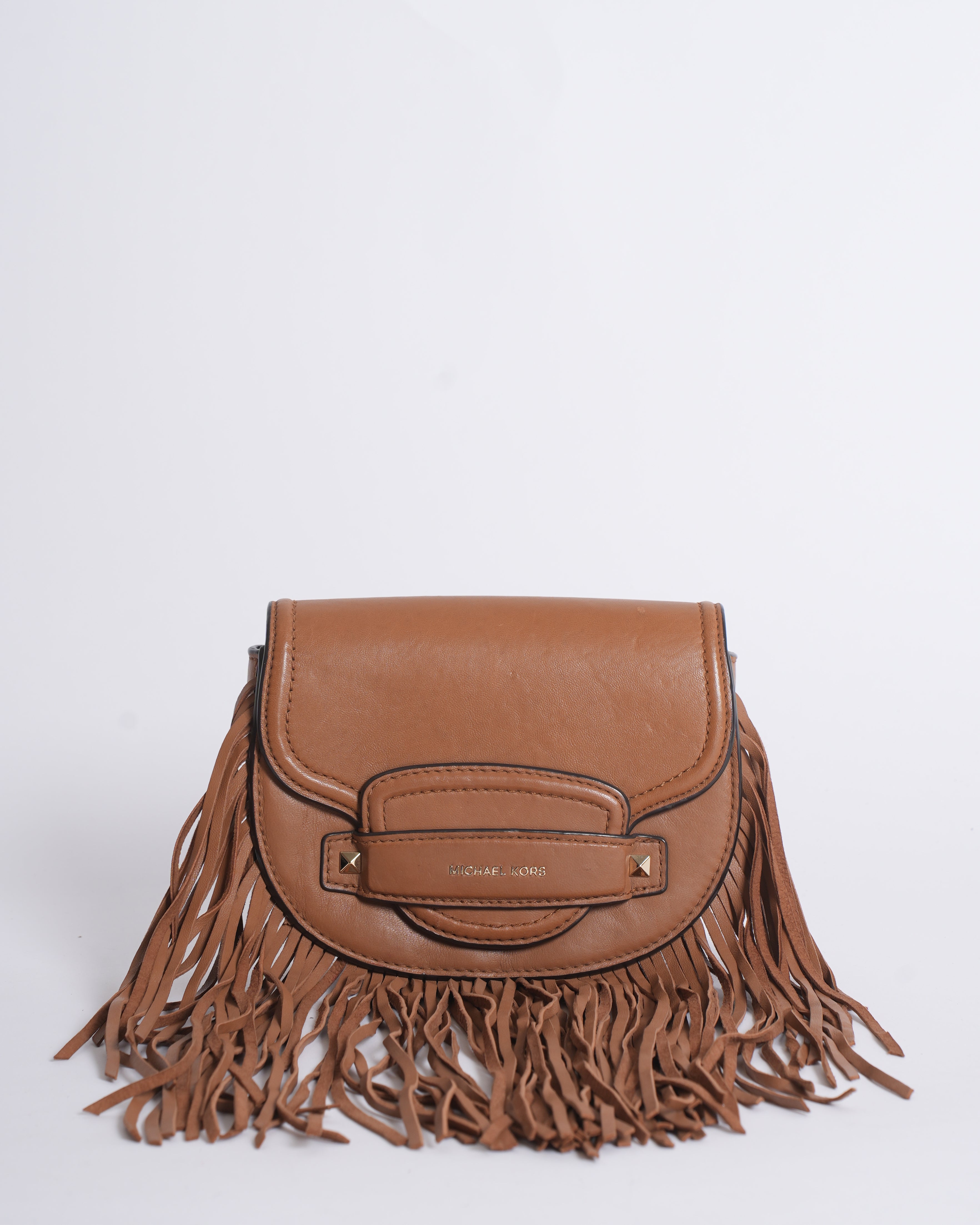 MK Small Fringed Leather Saddle Bag