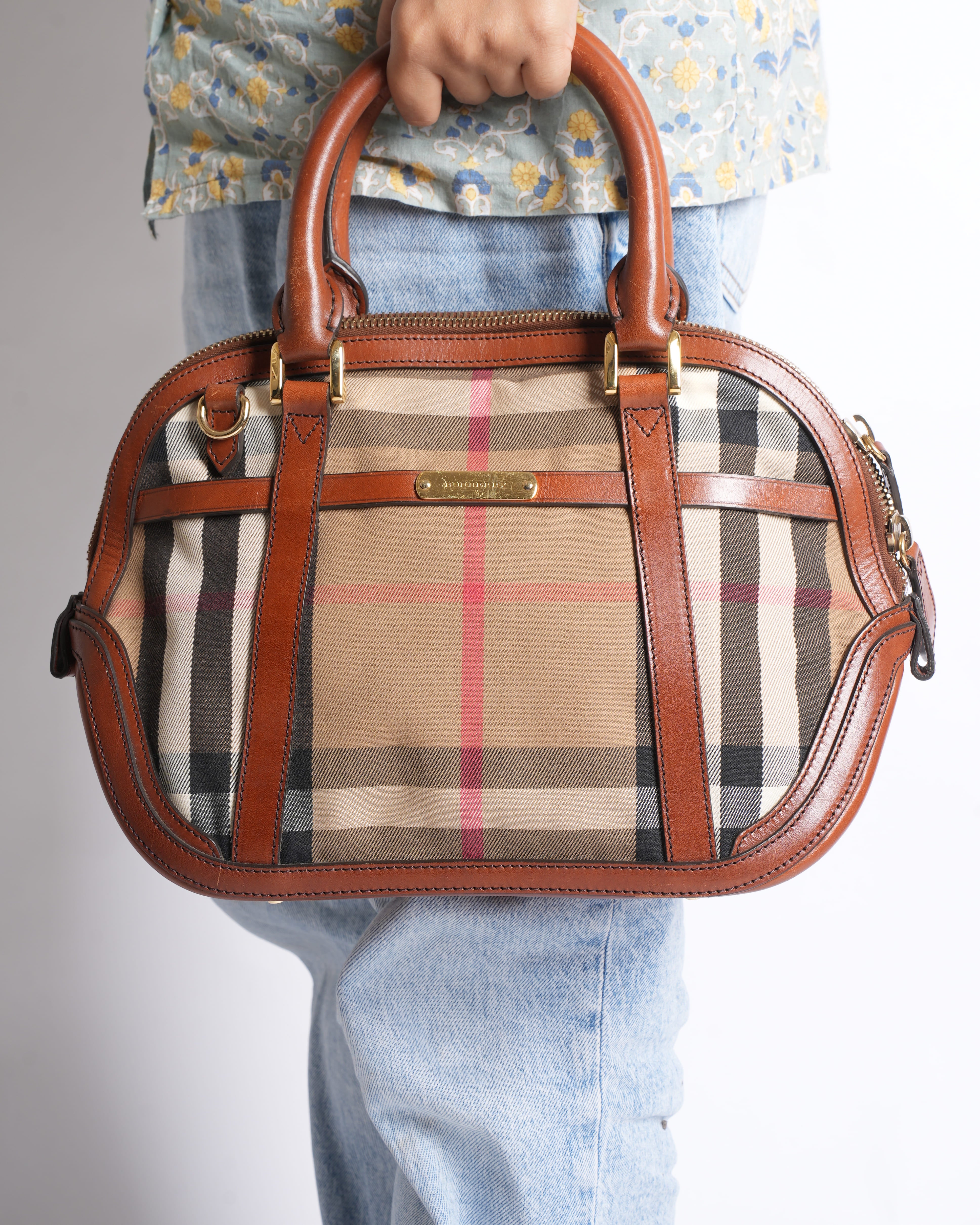 Burberry House Check Bridle Orchard Top Handle Bag