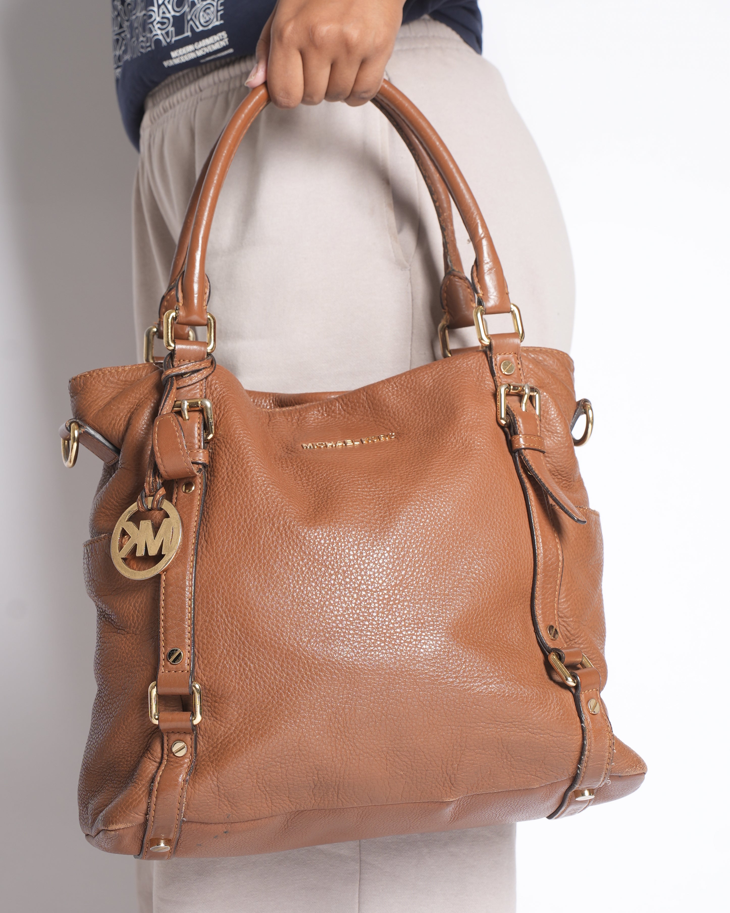 Michael Kors Brown Leather Buckle Strap Bag