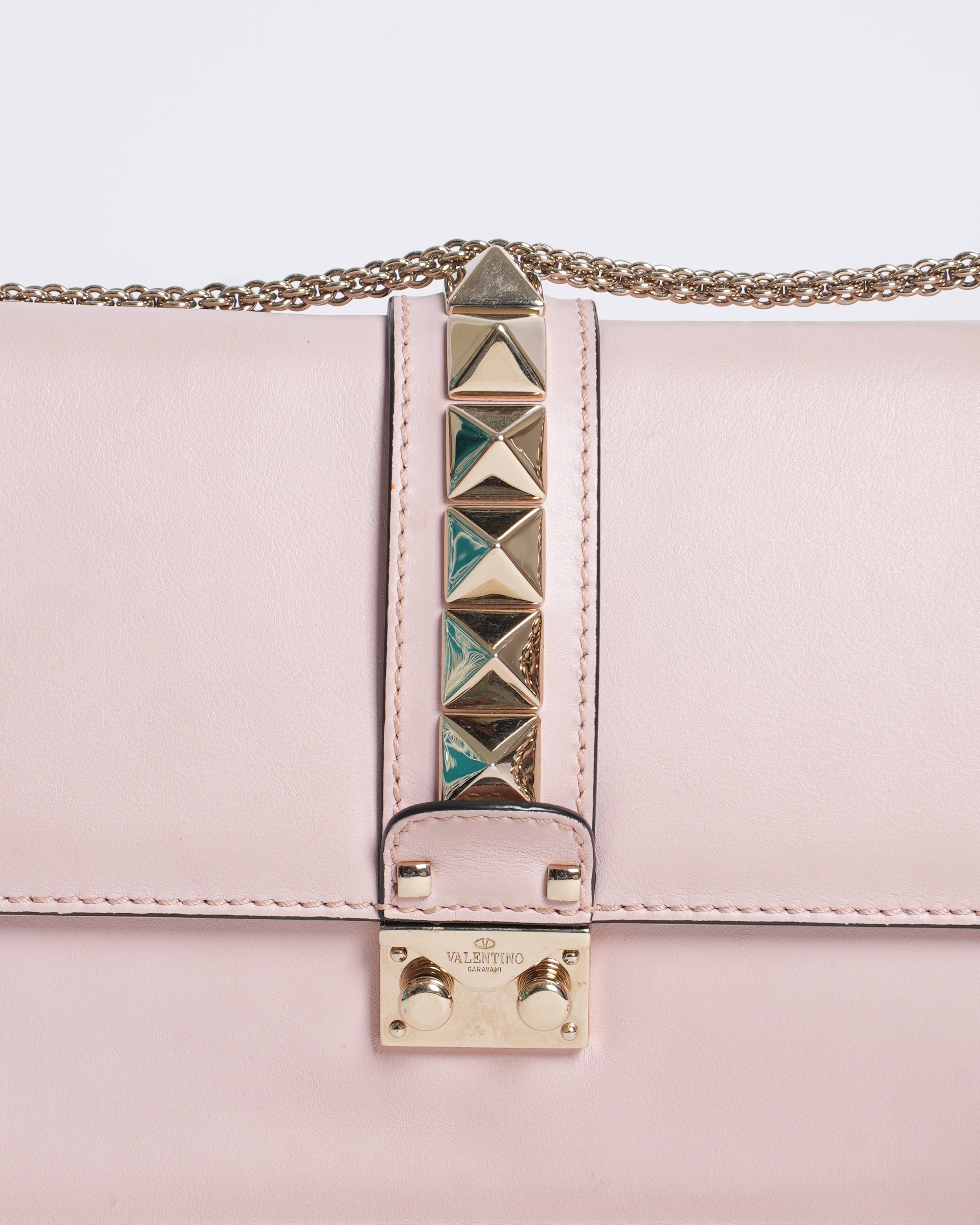 Valentino dusty pink Leather Medium Rockstud Glam Lock Flap Shoulder Bag