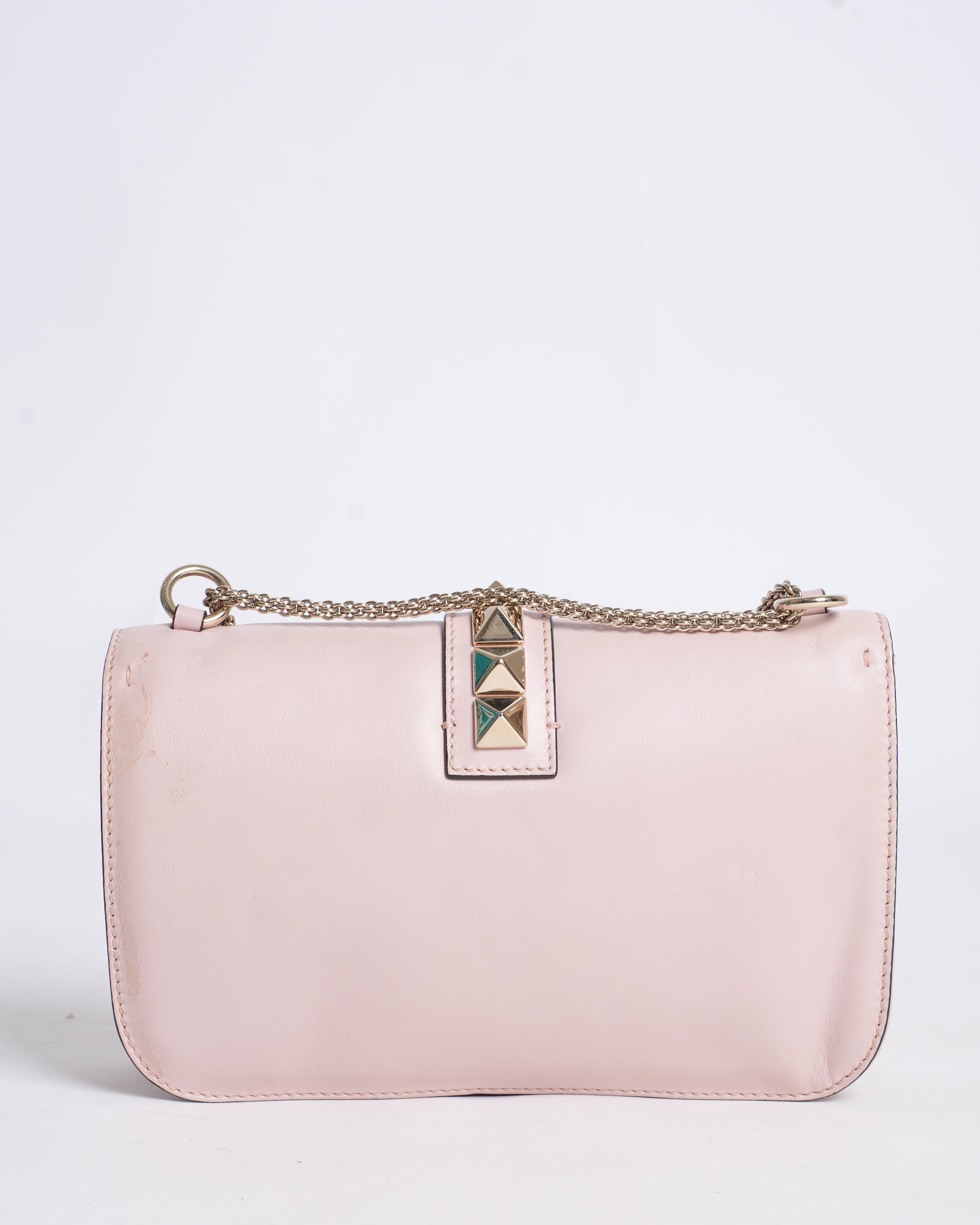 Valentino dusty pink Leather Medium Rockstud Glam Lock Flap Shoulder Bag