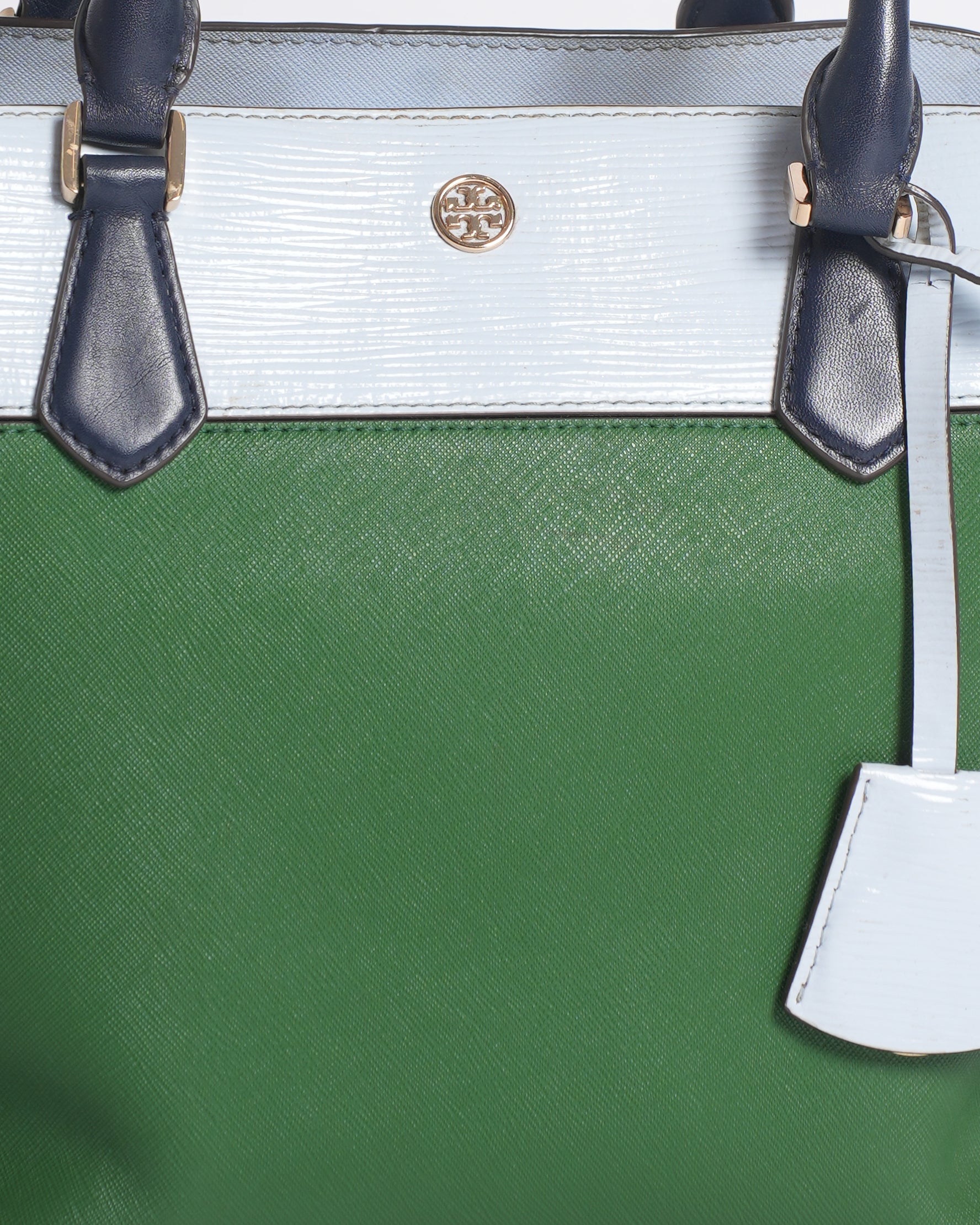 Tory burch robinson triple tote in green & white colorblock