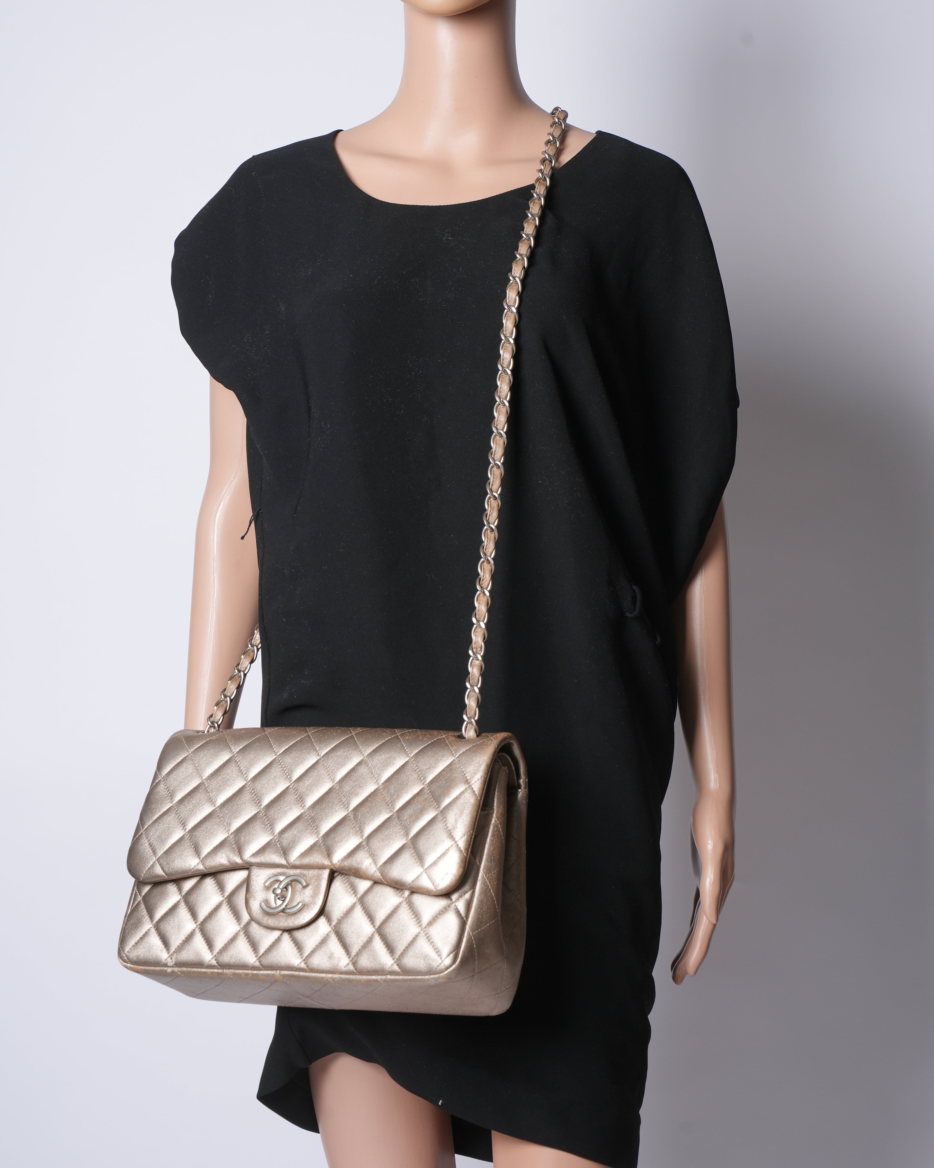 Chanel Metallic Quilted Leather Classic Flap Bag