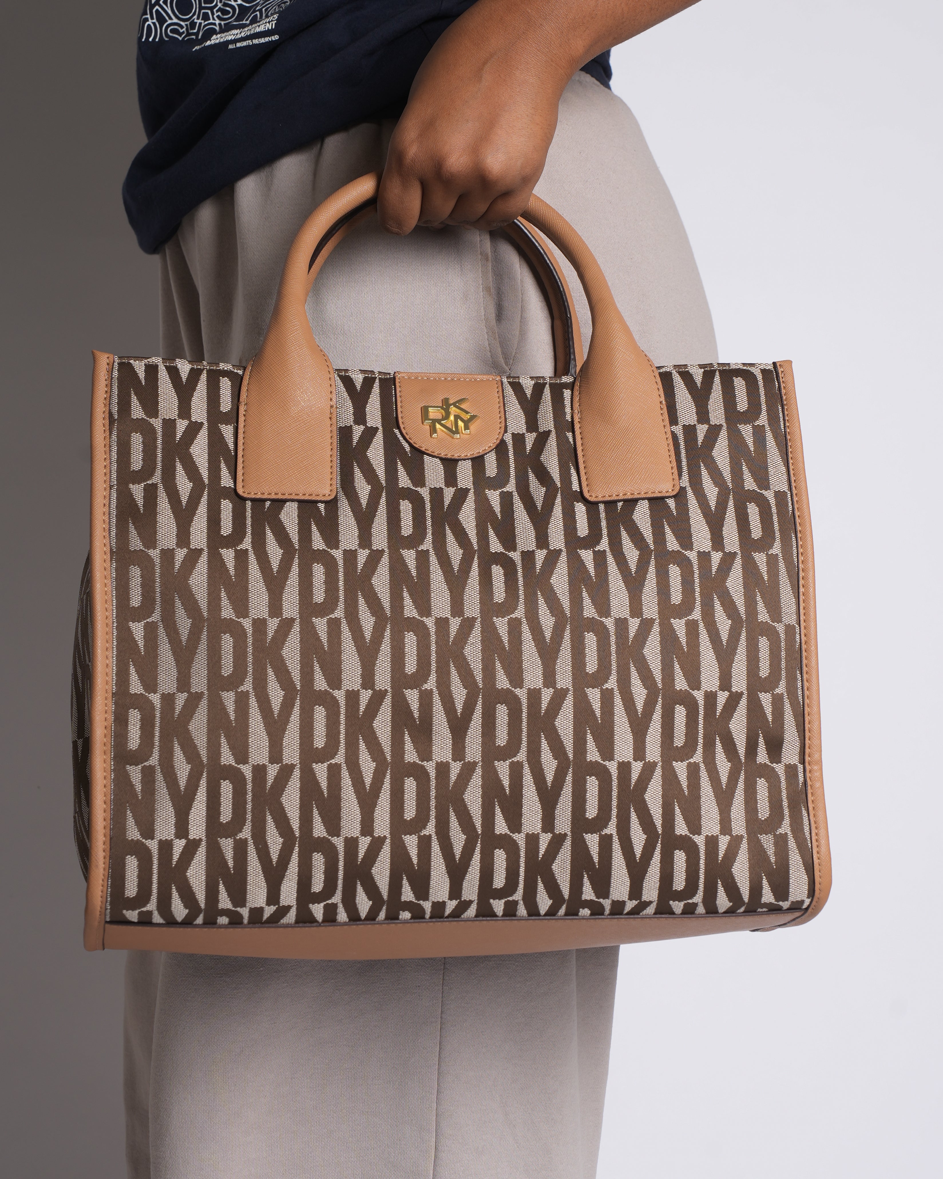 New DKNY Typography Printed Leather Handheld Bag