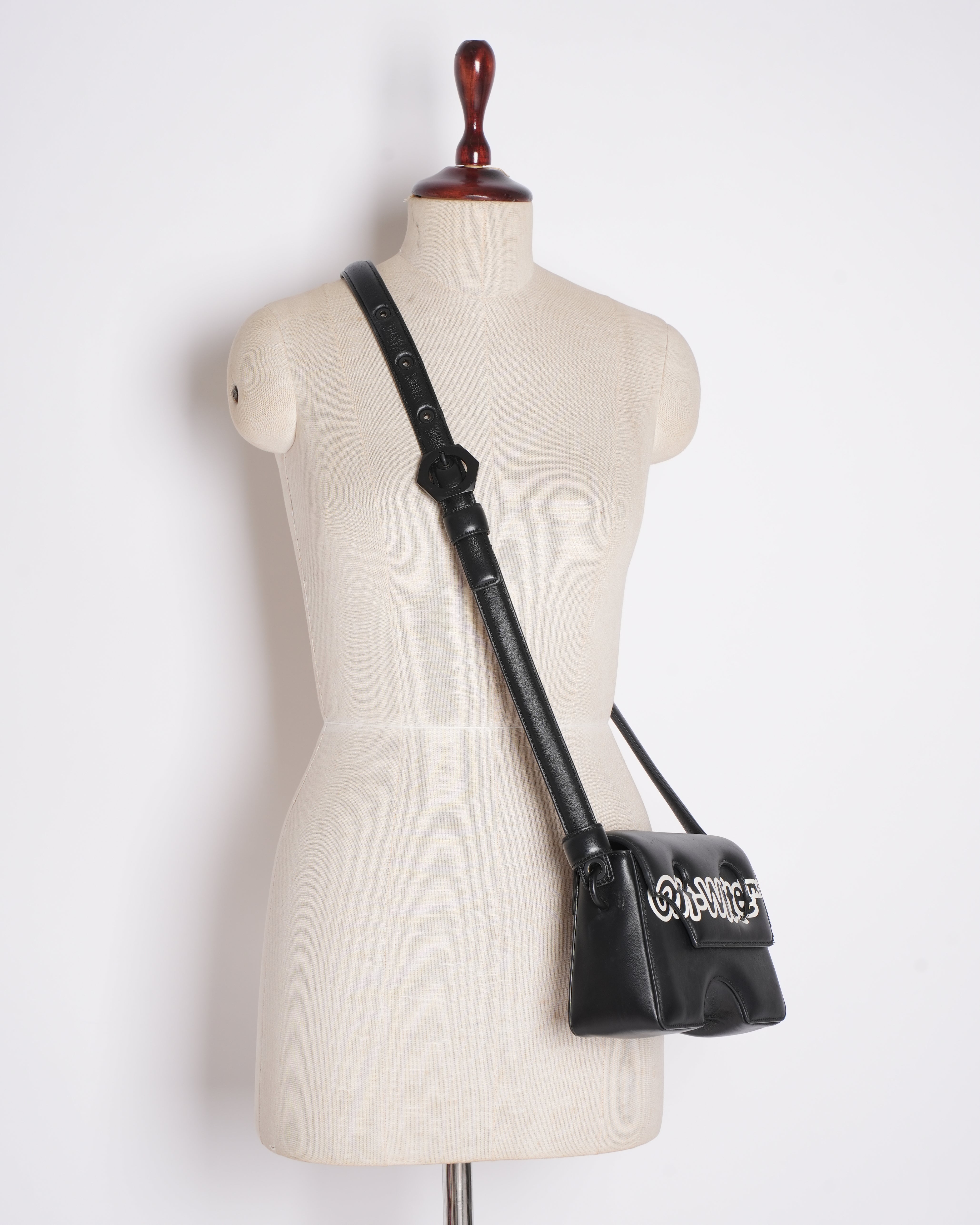 Off-White Leather Logo Burrow Leather Bag Black White