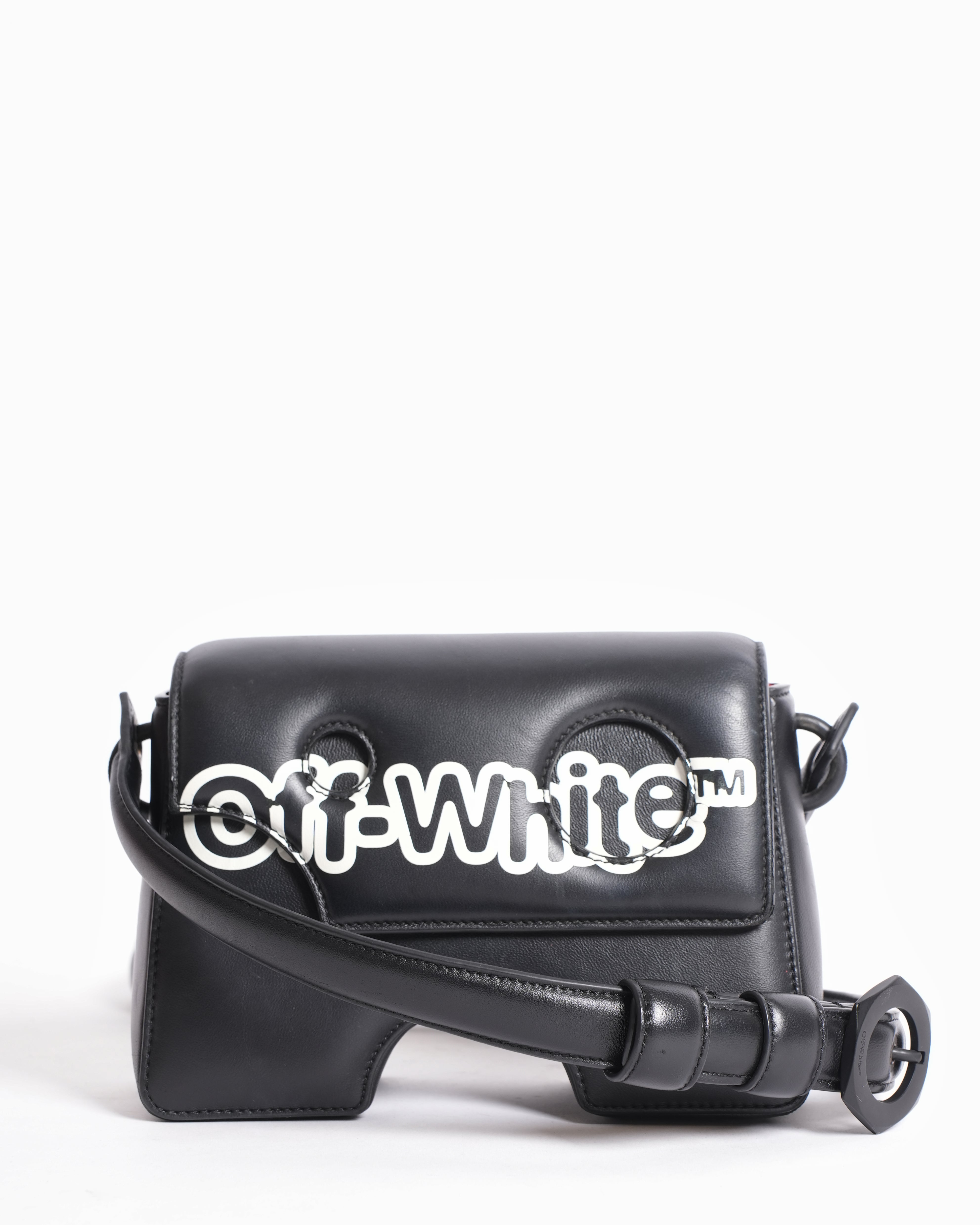 Off-White Leather Logo Burrow Leather Bag Black White