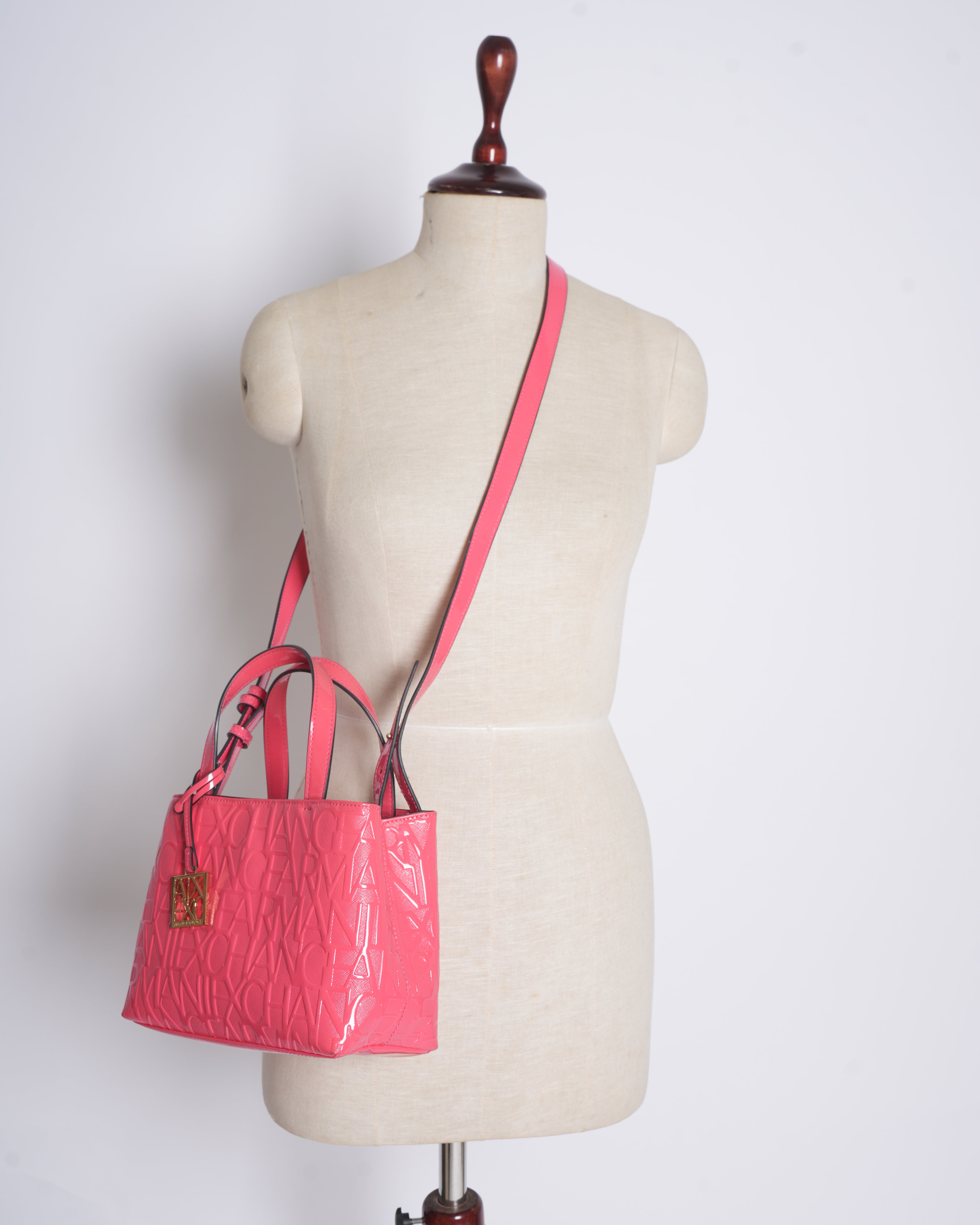 Armani Exchange Logo Embossed Red Monogram Shoulder Bag