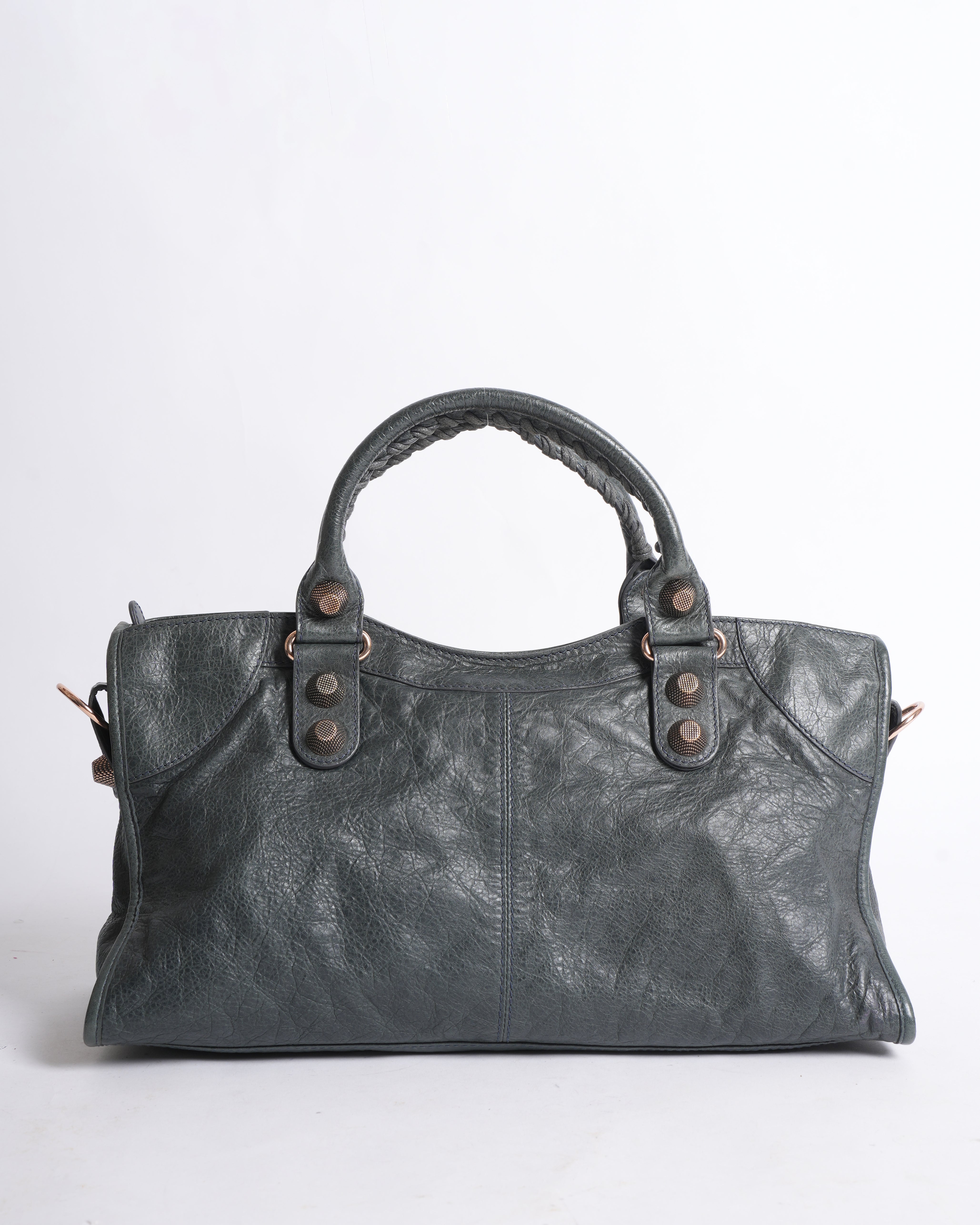 Balenciaga Dark Night Aged Leather Top Handle & Shoulder Bag