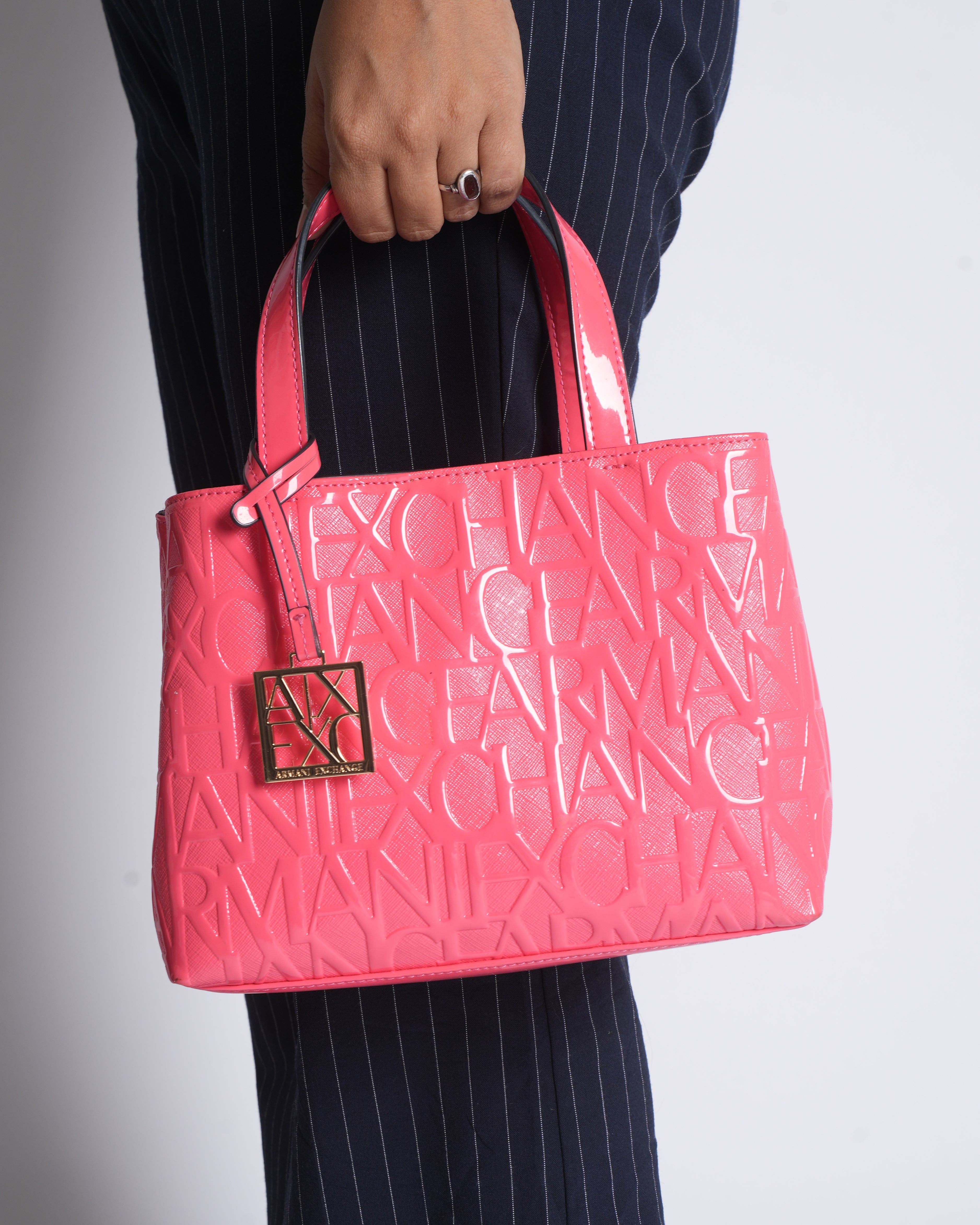 Armani Exchange Logo Embossed Red Monogram Shoulder Bag