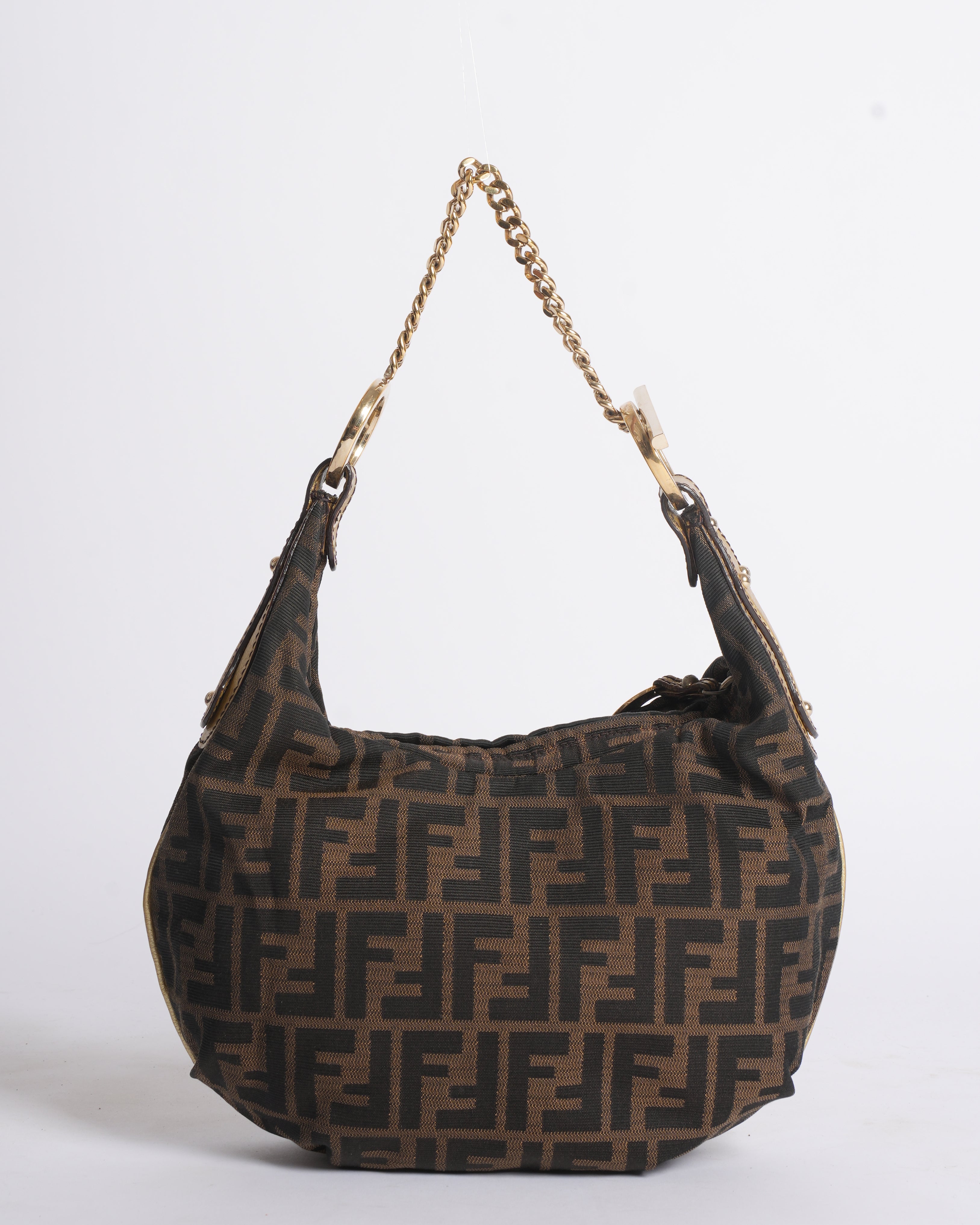 Fendi Brown Zucca Canvas and Leather Hobo Bag