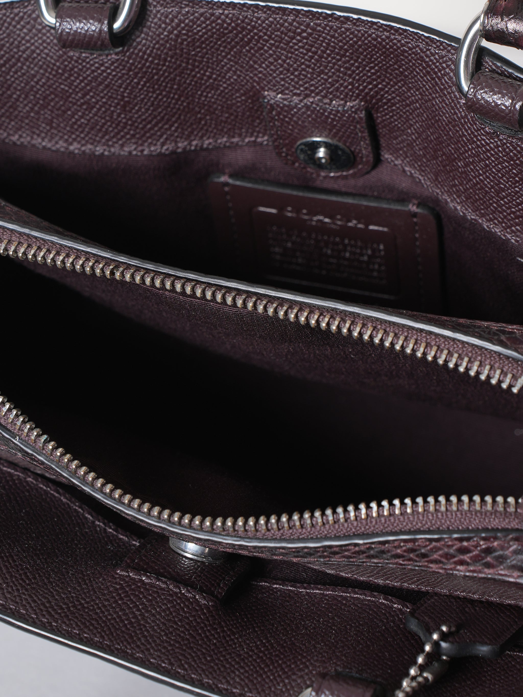 Coach Burgundy Python Embossed & Leather Carry All Satchel