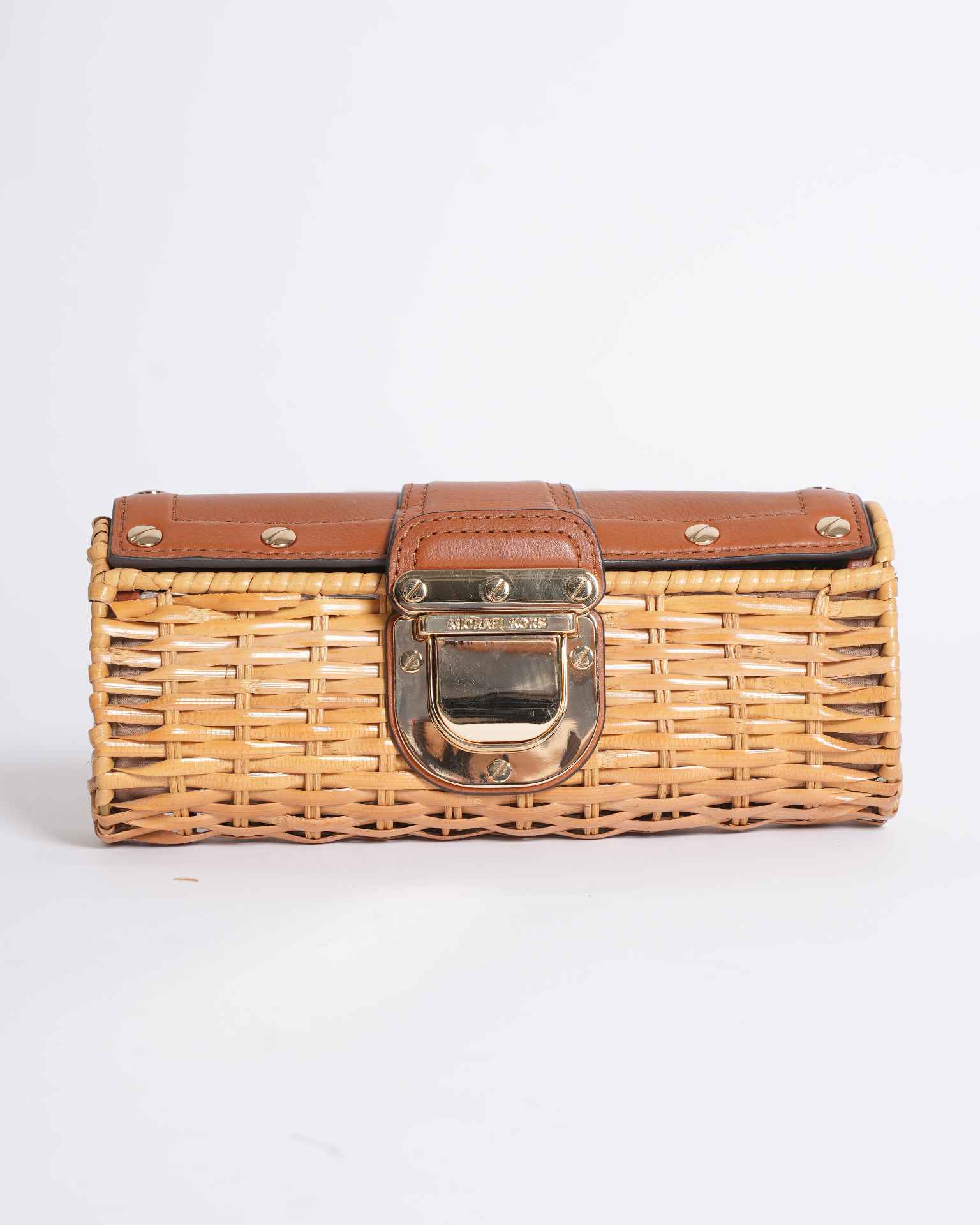 Michael Kors Straw Woven Clutch in Brown