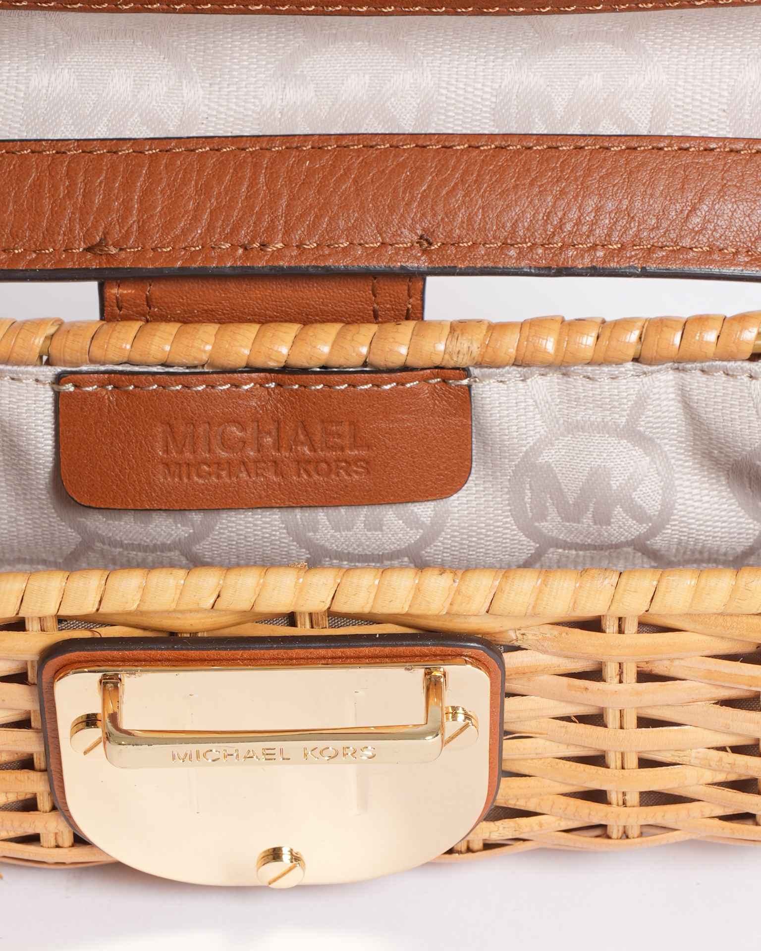 Michael Kors Straw Woven Clutch in Brown