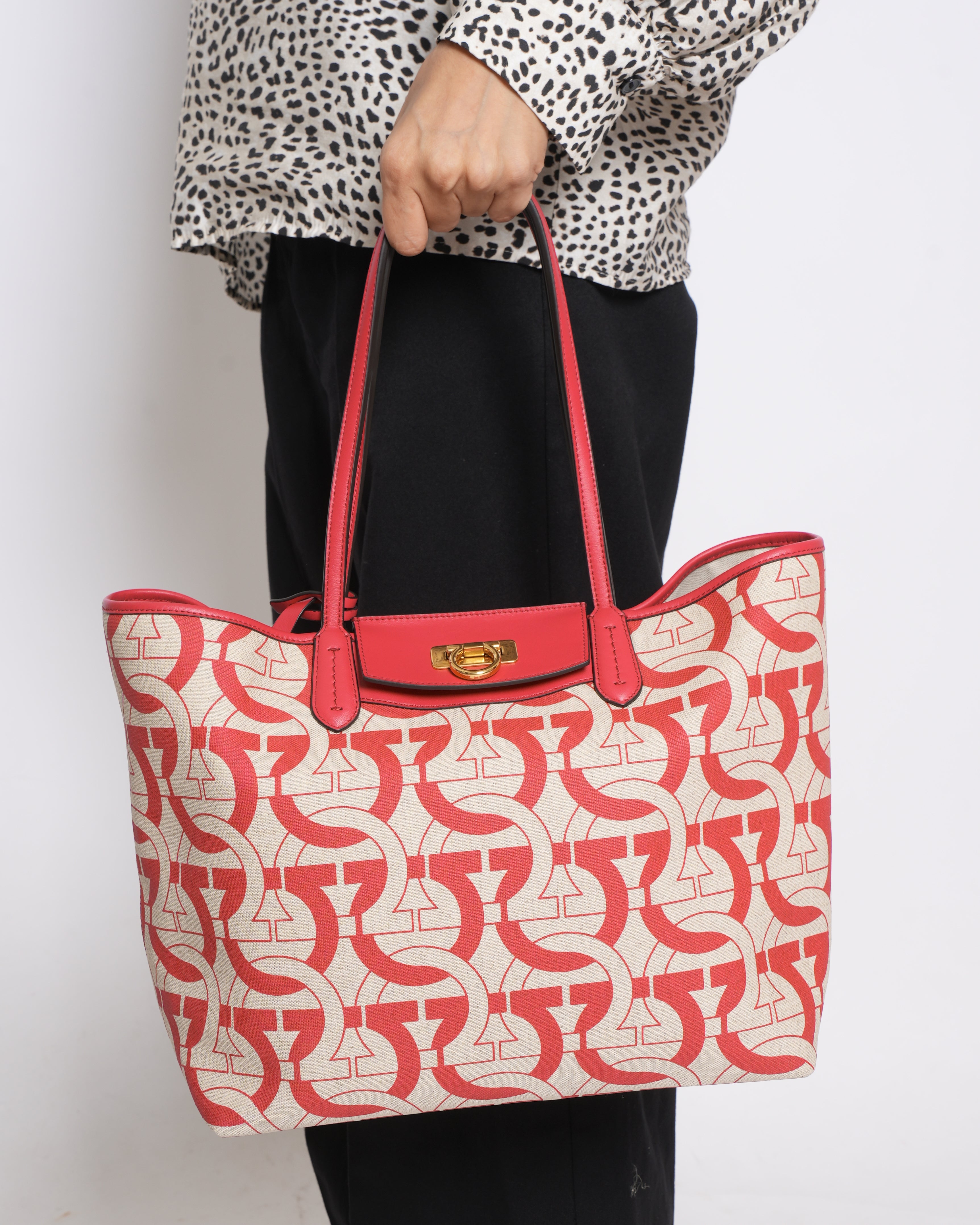 Salvatore Ferragamo Gancini Canvas & Leather Tote