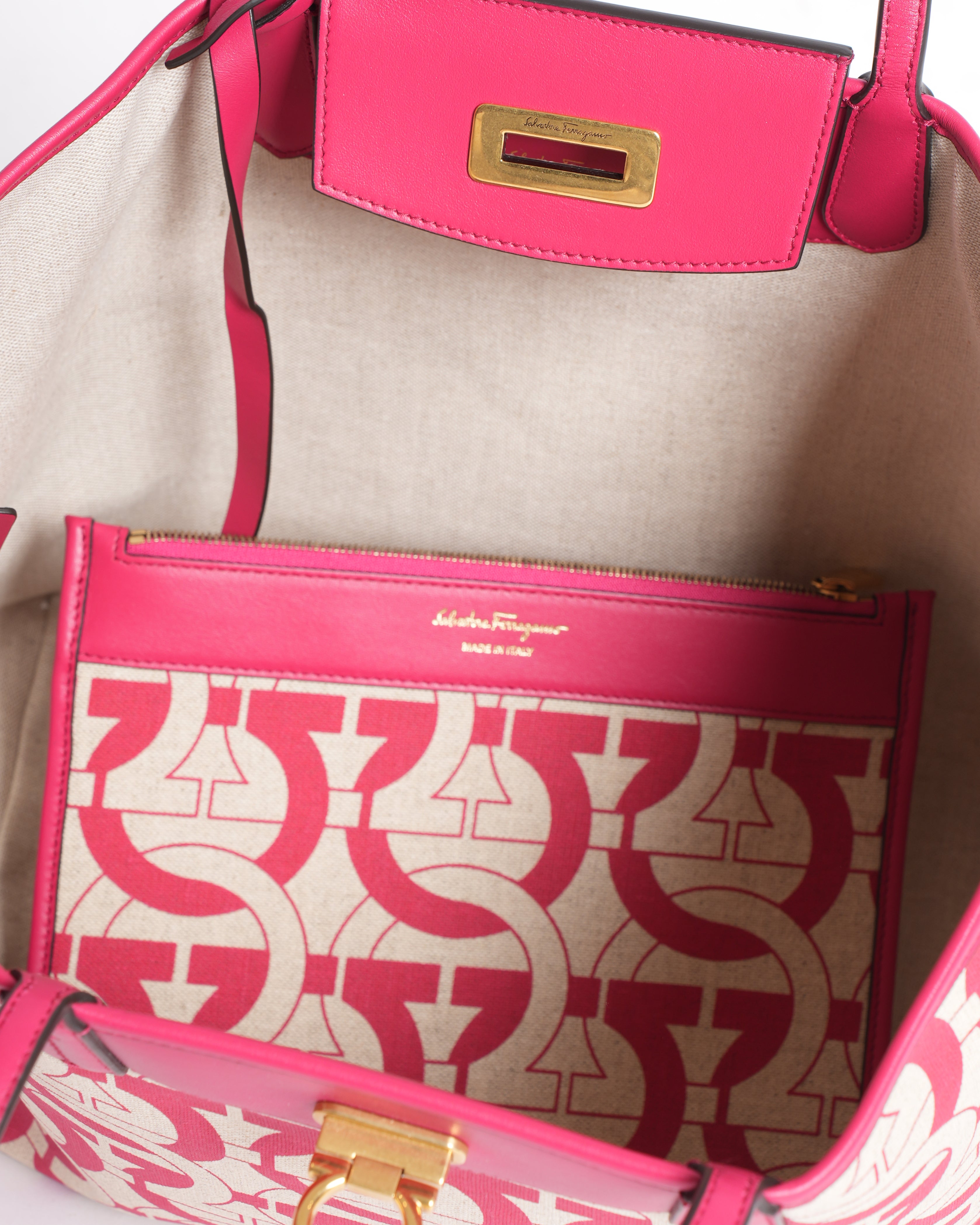 Salvatore Ferragamo Gancini Canvas & Leather Tote
