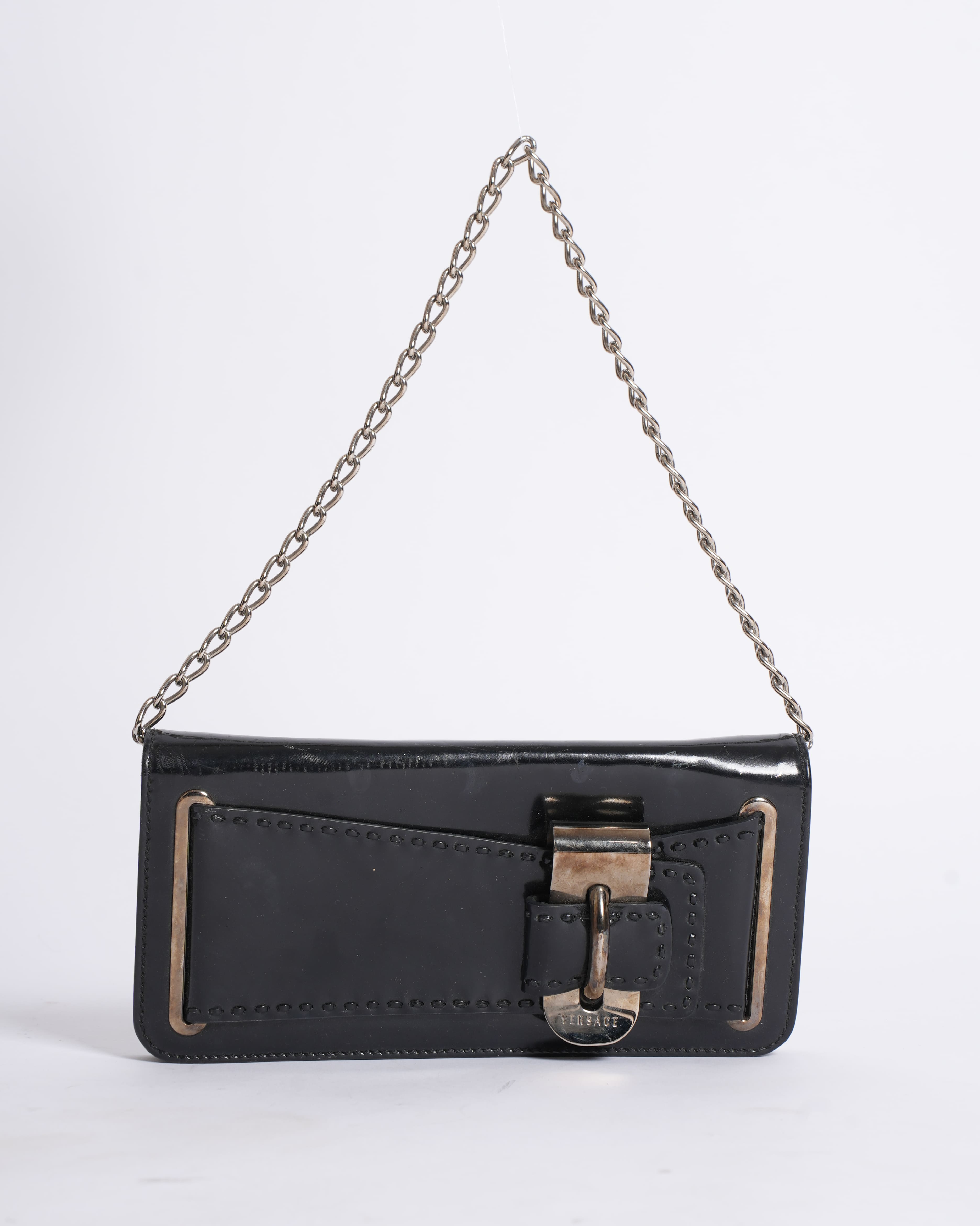 Versace Goddess Patent Leather Shoulder Bag in Black