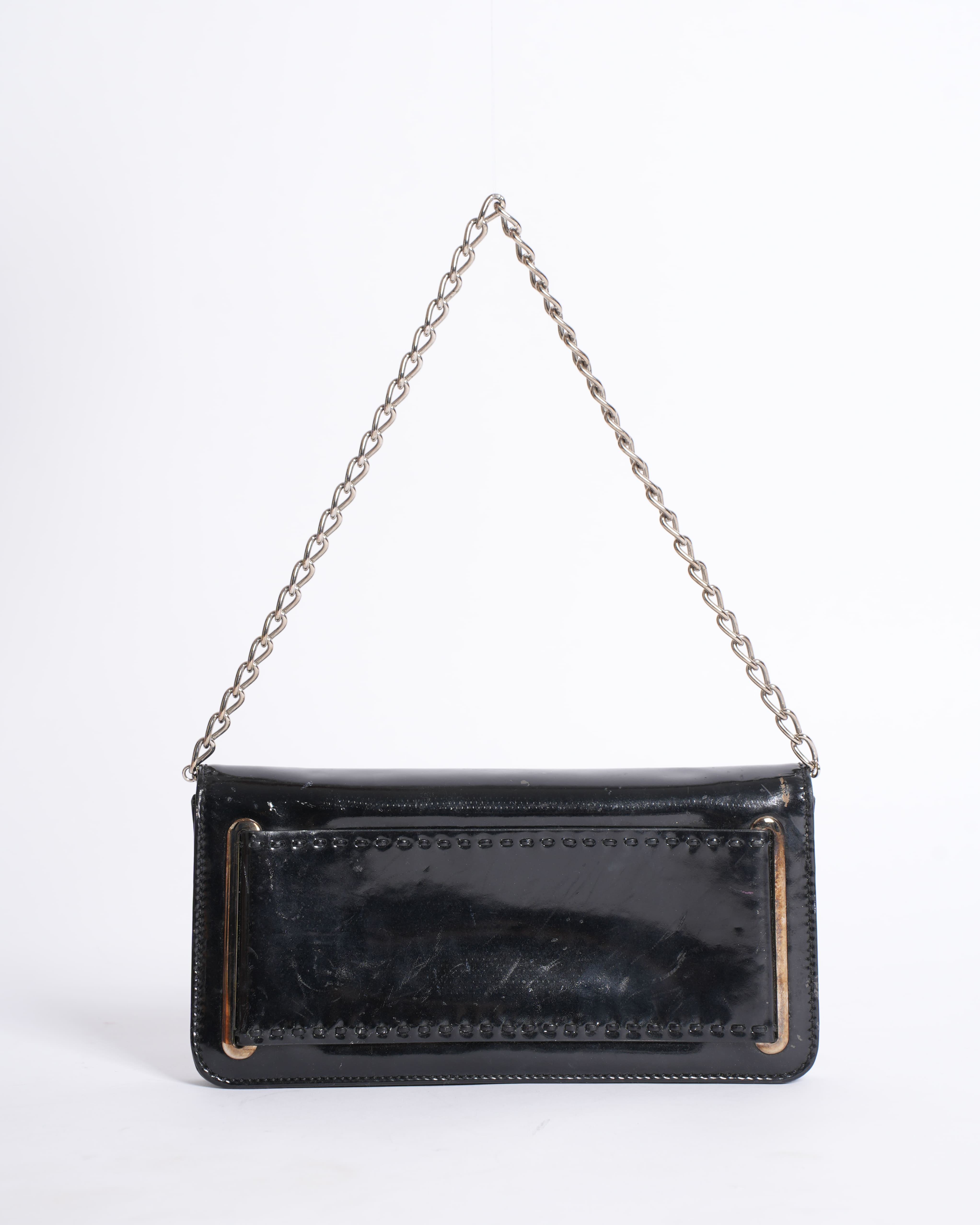 Versace Goddess Patent Leather Shoulder Bag in Black