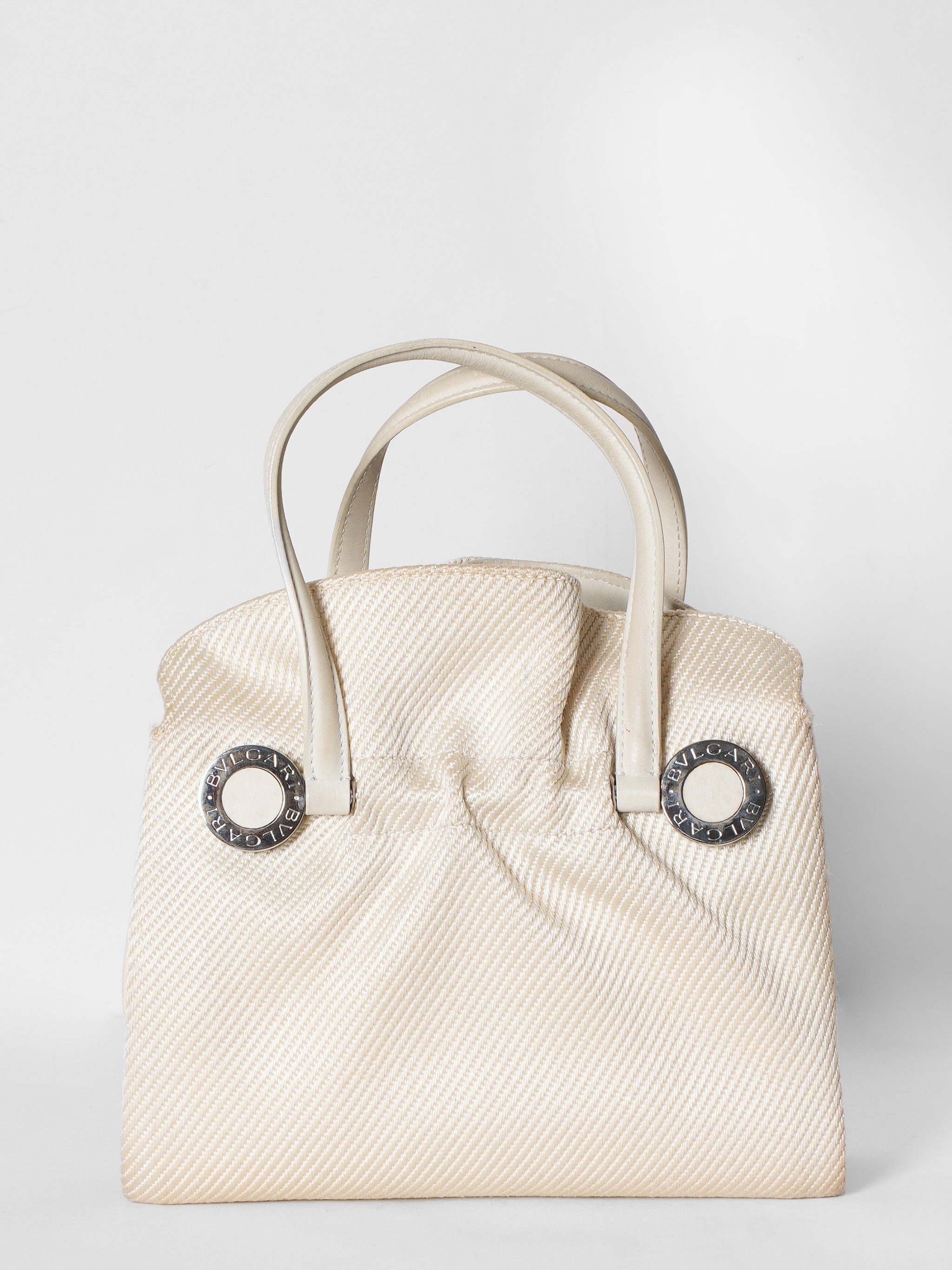 Bvlgari Coated Canvas Leather Trimmed Top Handle Bag