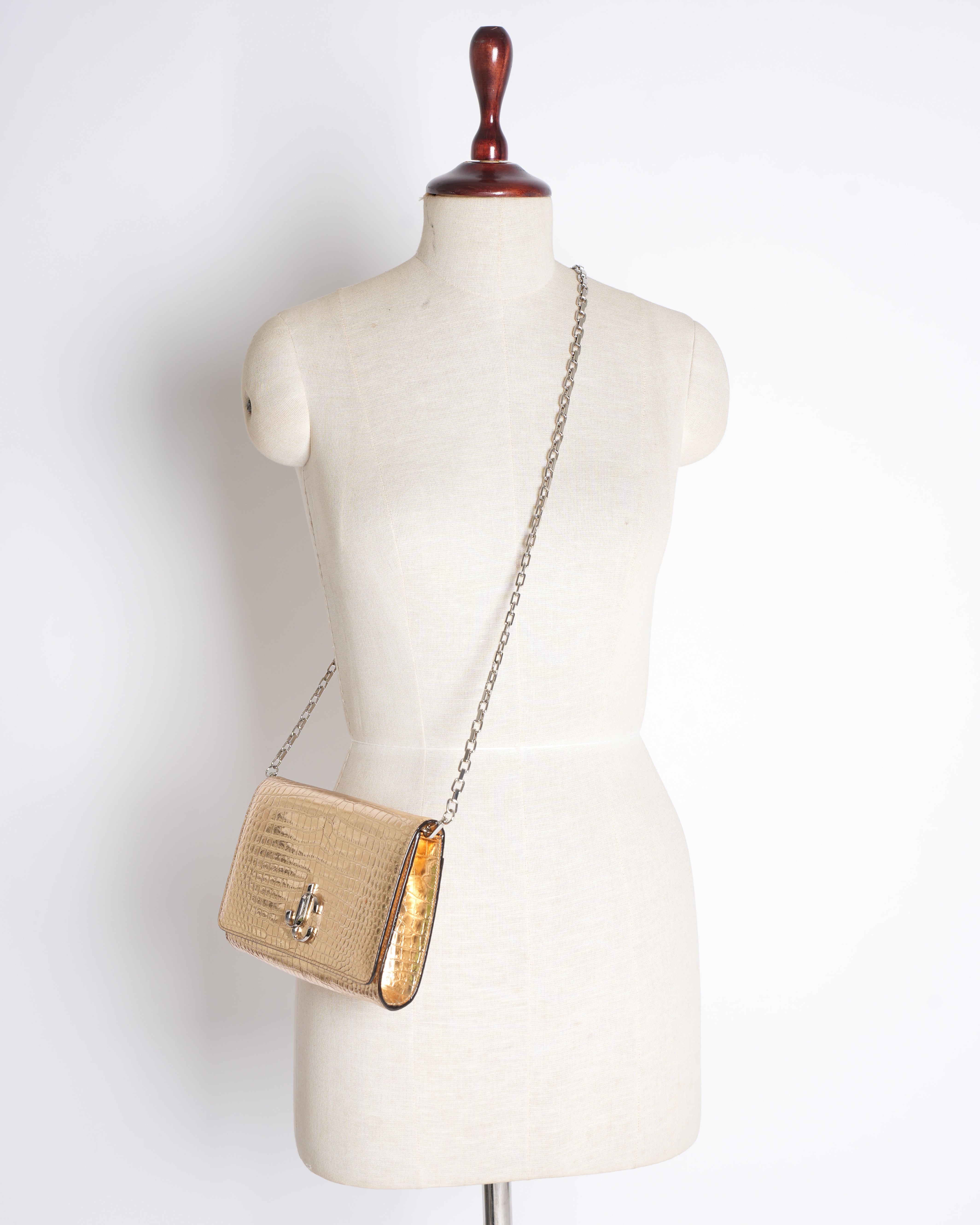 Jimmy Choo Varenne Crocodile Leather Embossed Shoulder Bag in Gold Tone