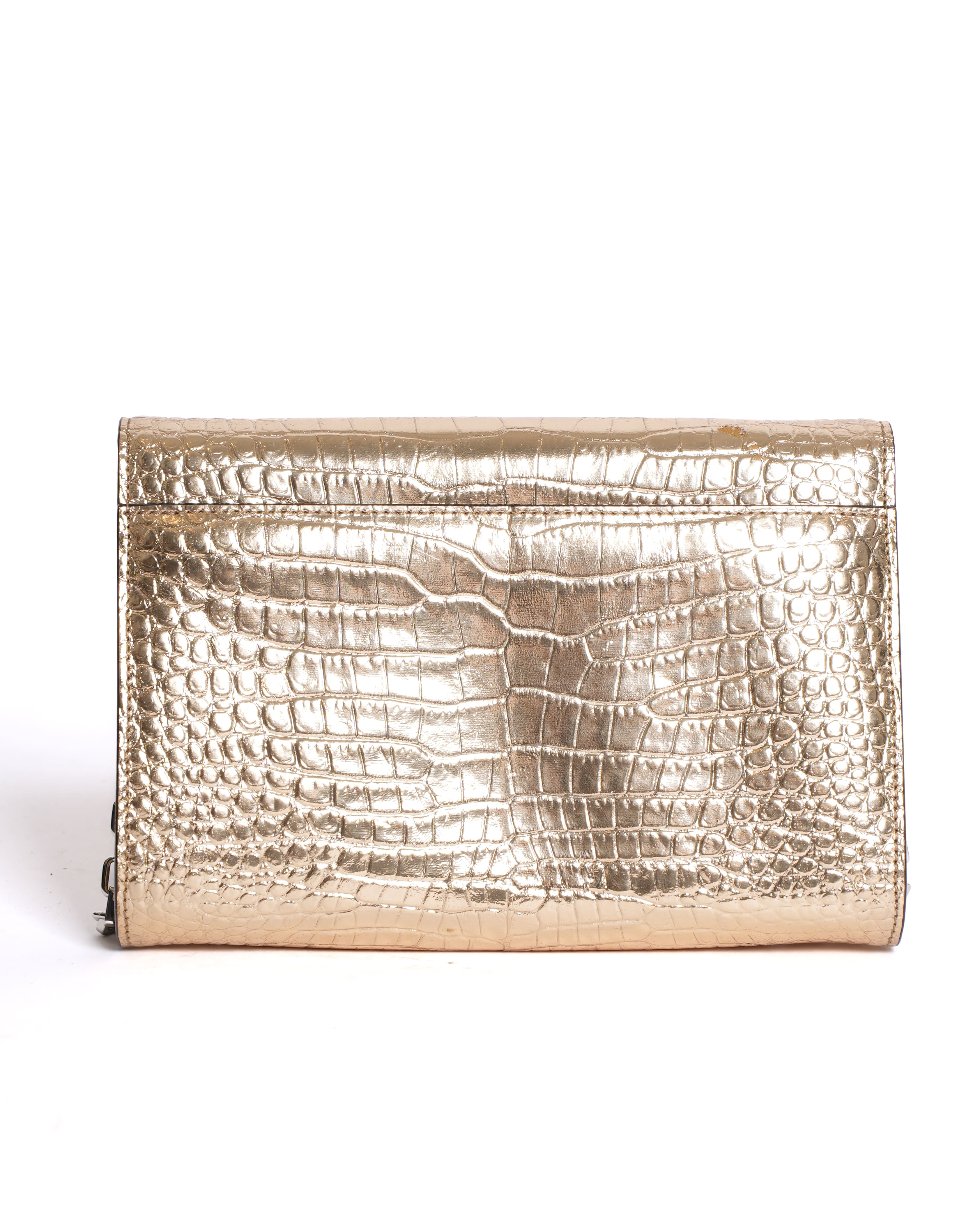 Jimmy Choo Varenne Crocodile Leather Embossed Shoulder Bag in Gold Tone