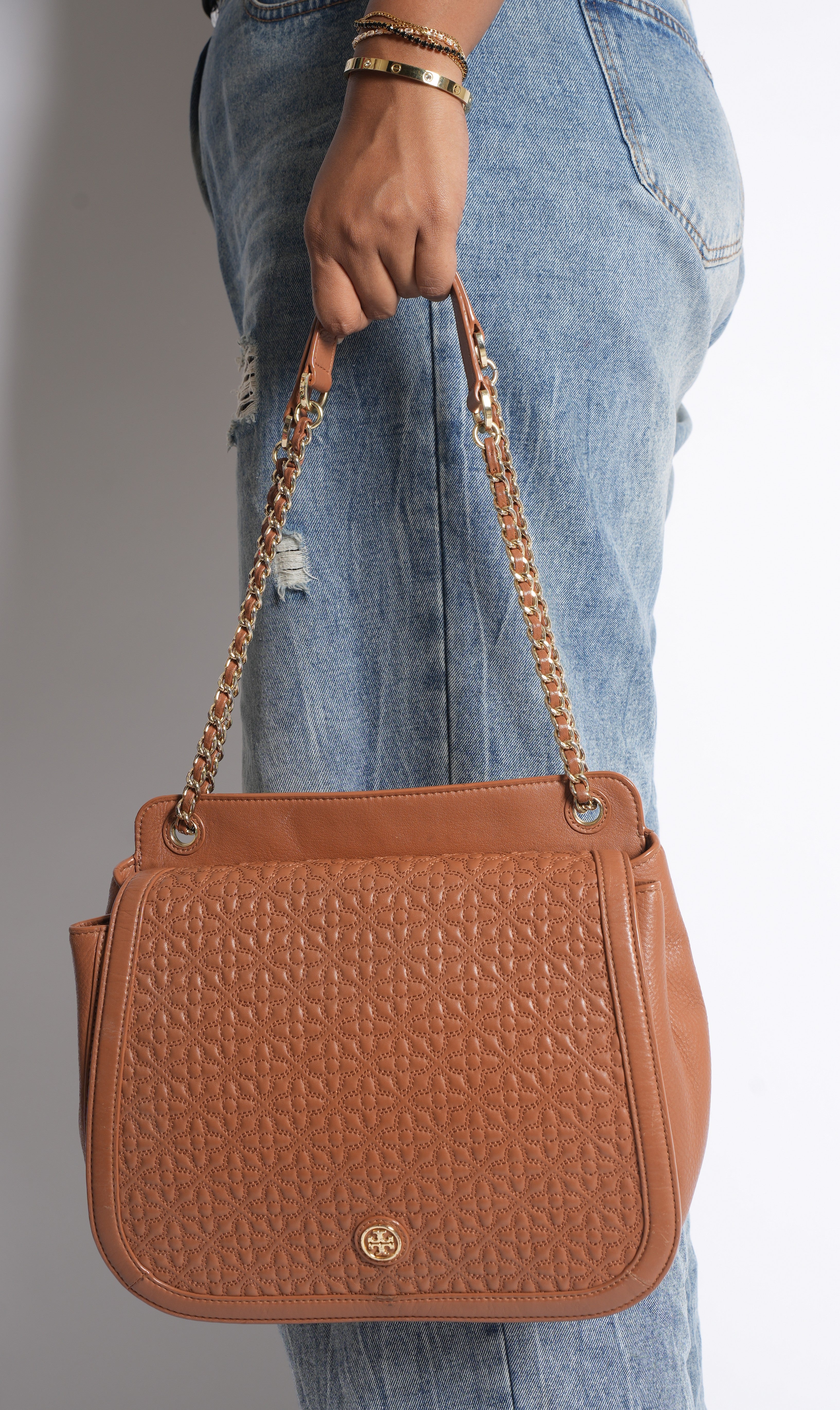 Tory Burch Quilted Crossbody Bag In Tan