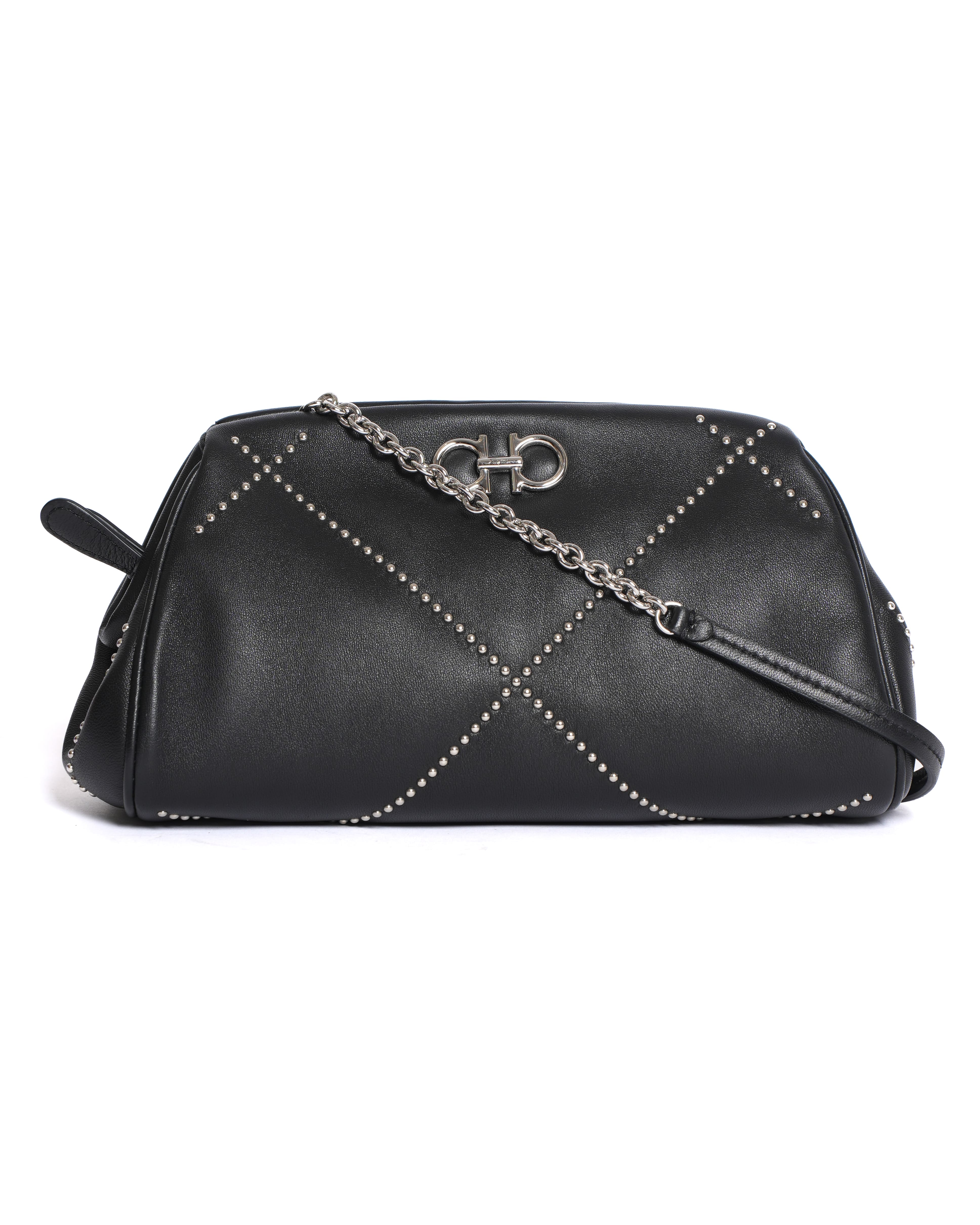 Salvatore Ferragamo Black Studded Gancino Soft Pouch