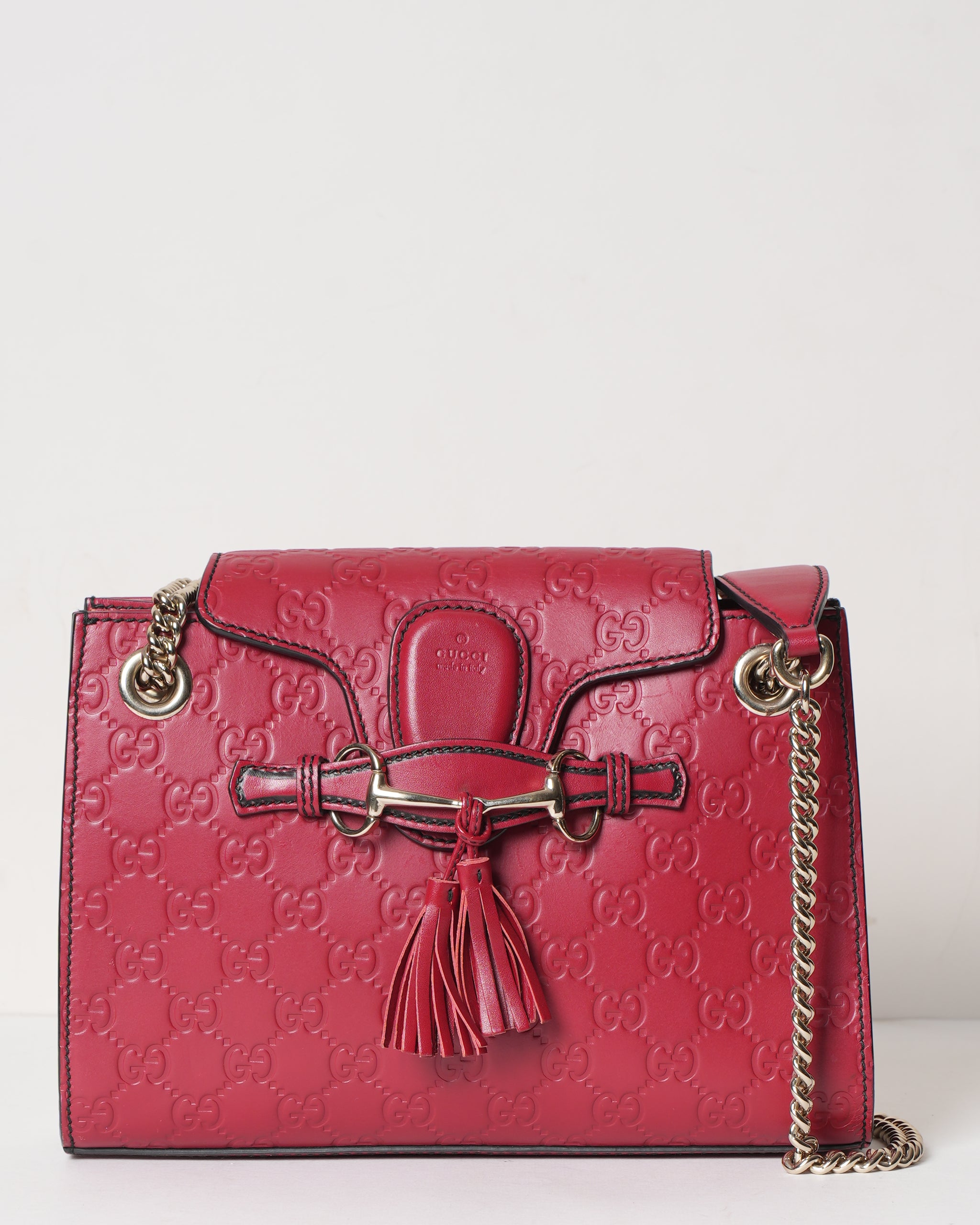 Gucci Emily Small Leather Chain Shoulder Bag In Red