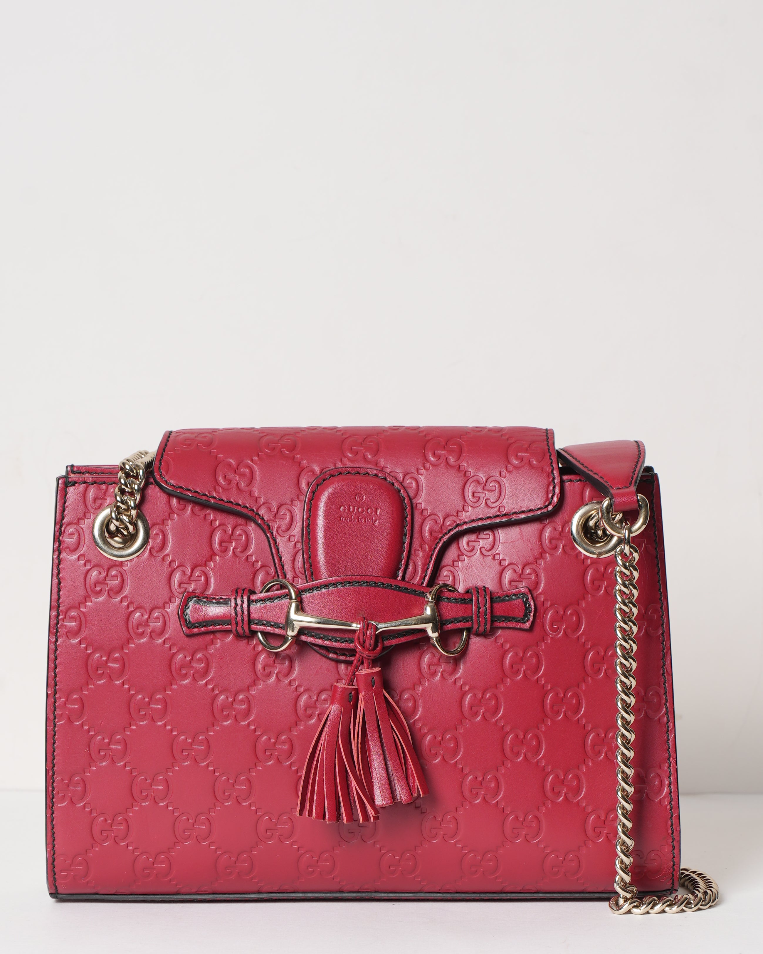 Gucci Emily Small Leather Chain Shoulder Bag In Red