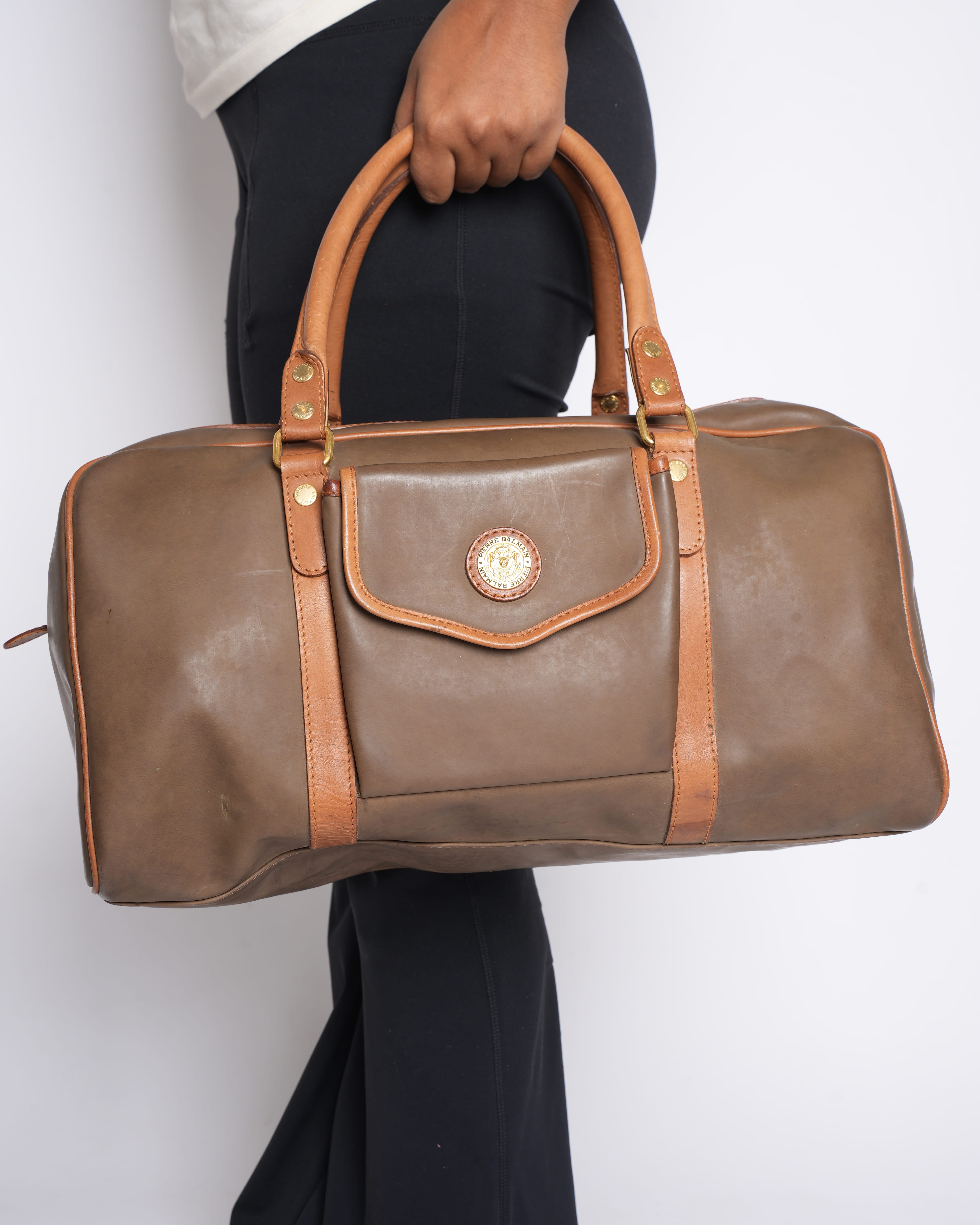 Vintage Pierre Balmain Calfskin Leather Duffle Bag with Small Shoulder Bag