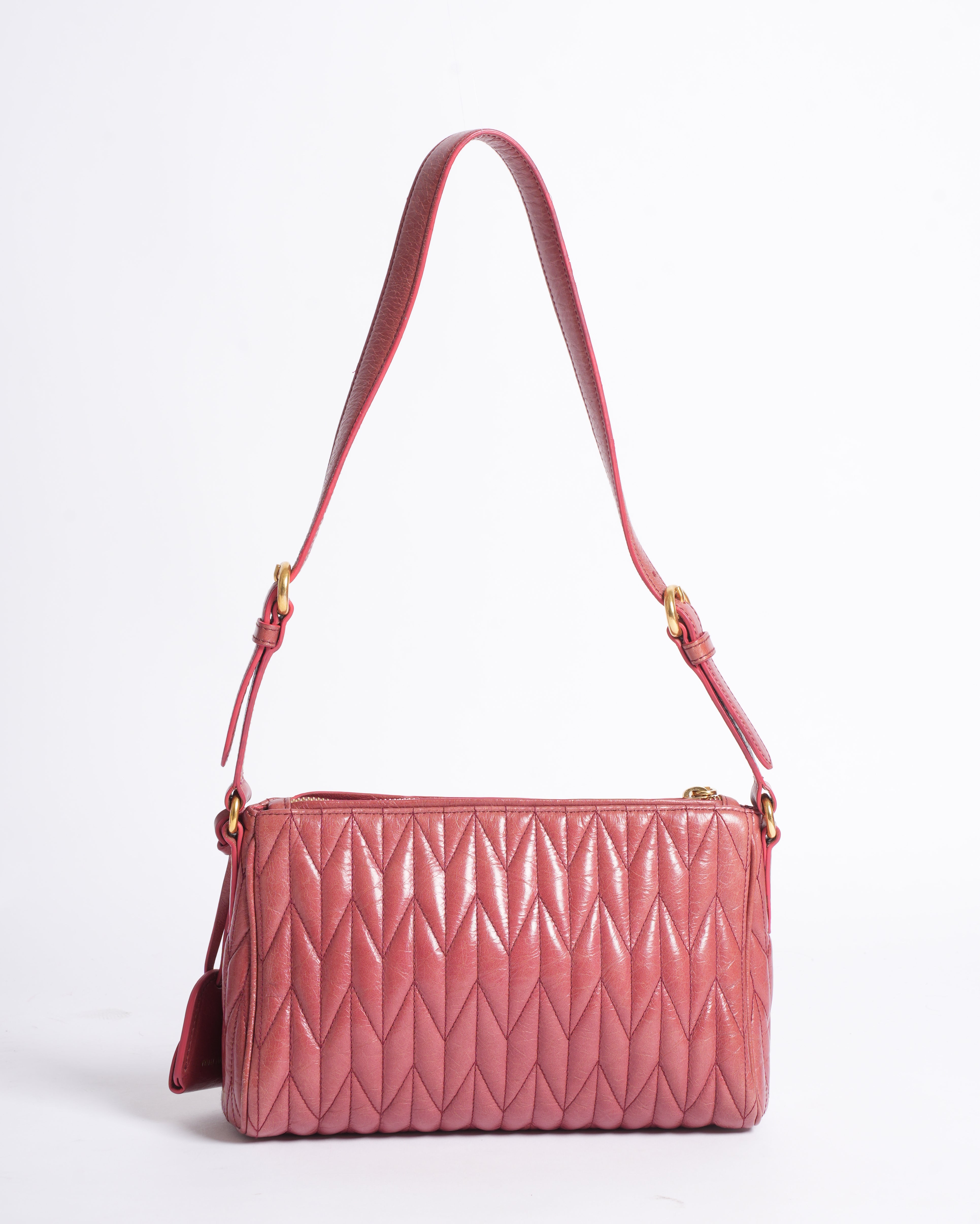 Miu Miu Matelasse Leather Shoulder bag in coral pink