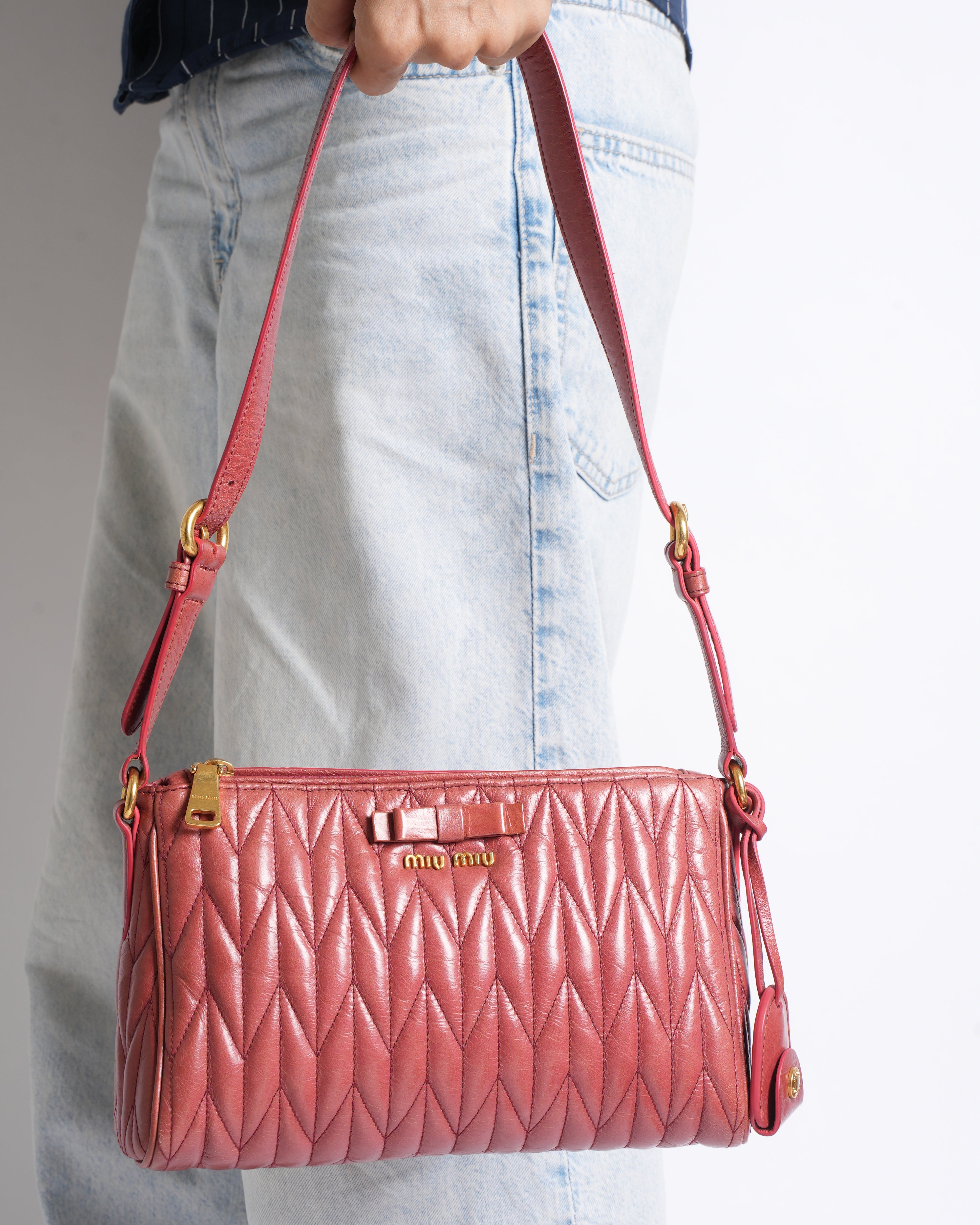 Miu Miu Matelasse Leather Shoulder bag in coral pink