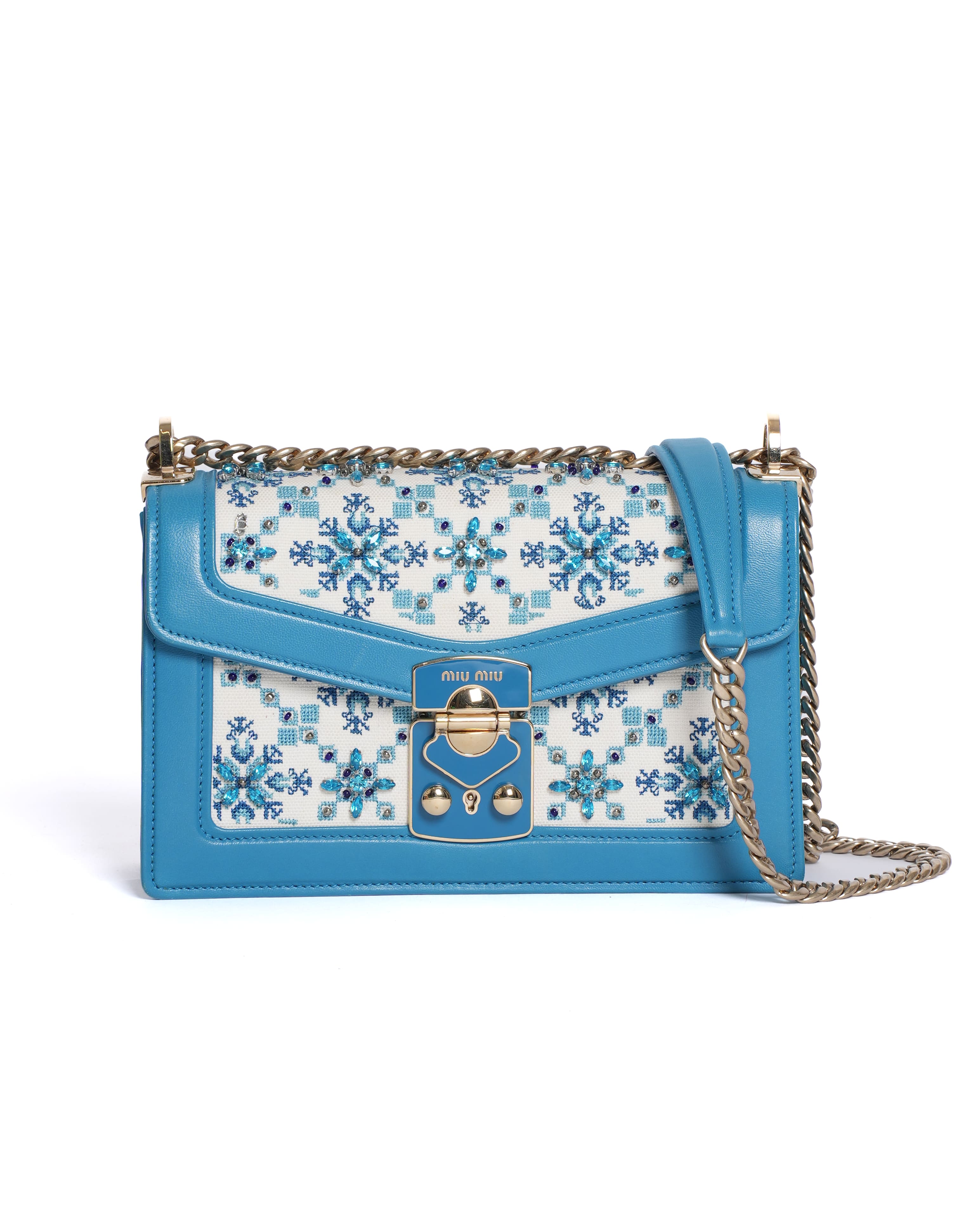 New Miu Miu Pixel-Embroidered Bag in Blue