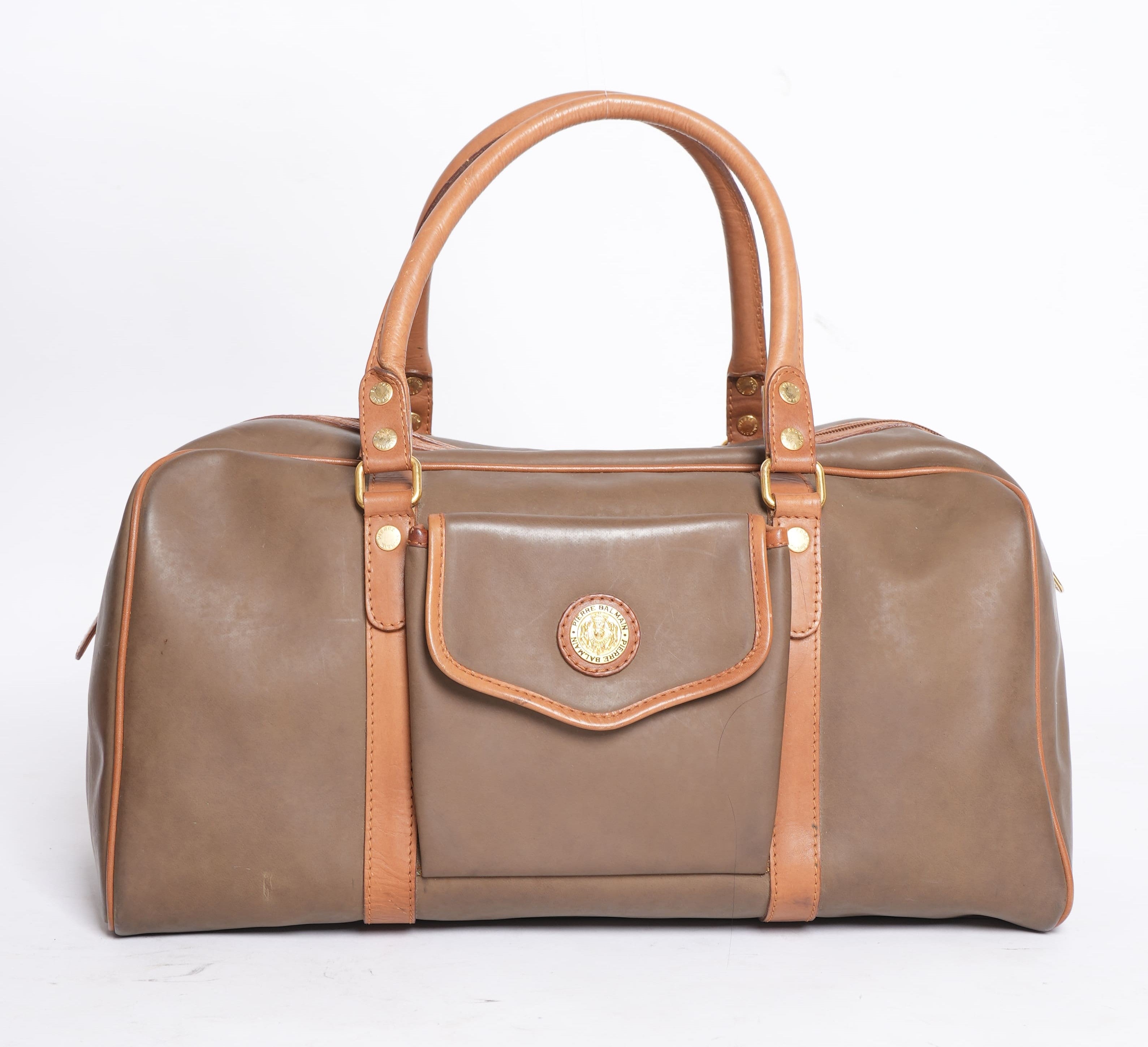 Vintage Pierre Balmain Calfskin Leather Duffle Bag with Small Shoulder Bag