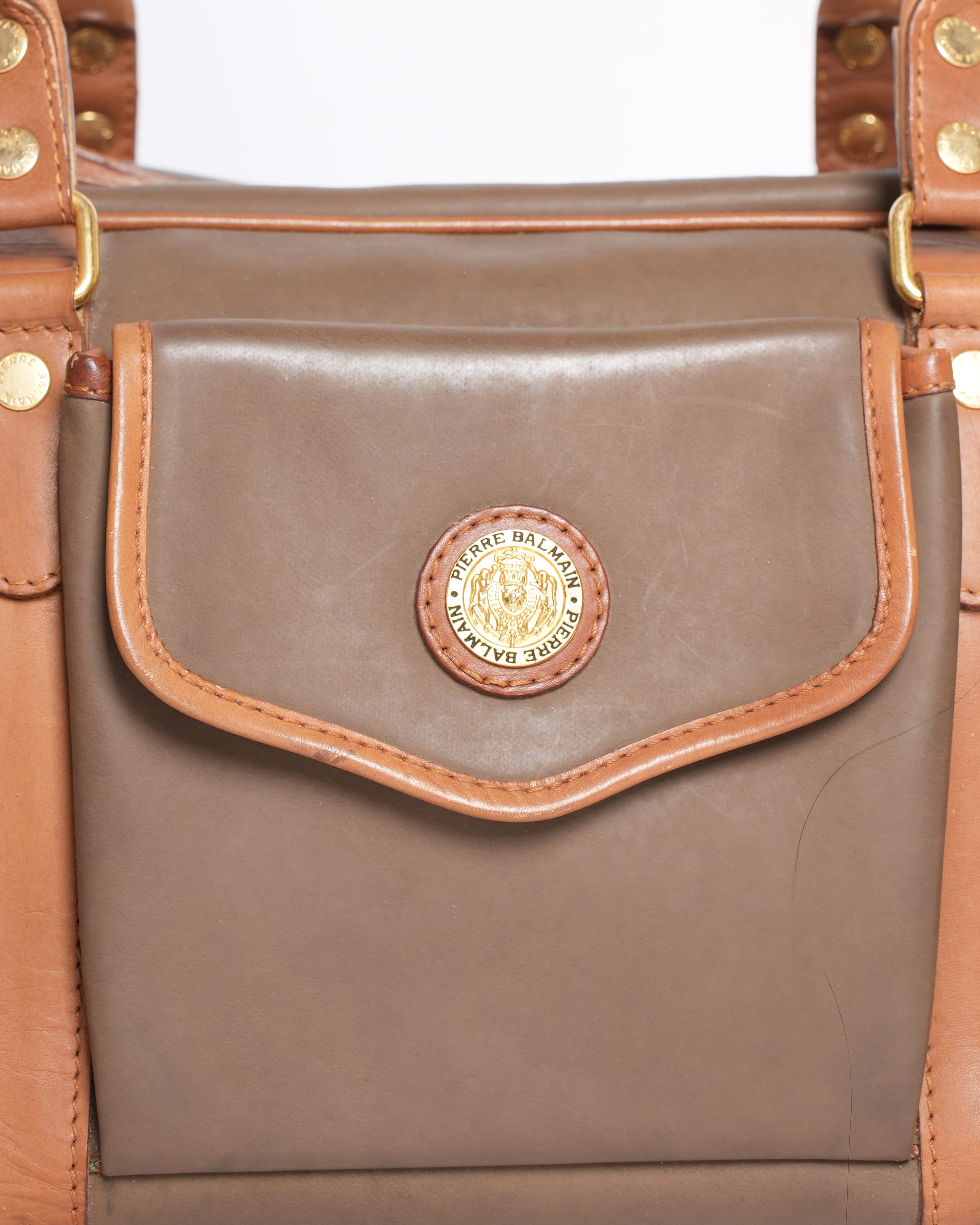 Vintage Pierre Balmain Calfskin Leather Duffle Bag with Small Shoulder Bag