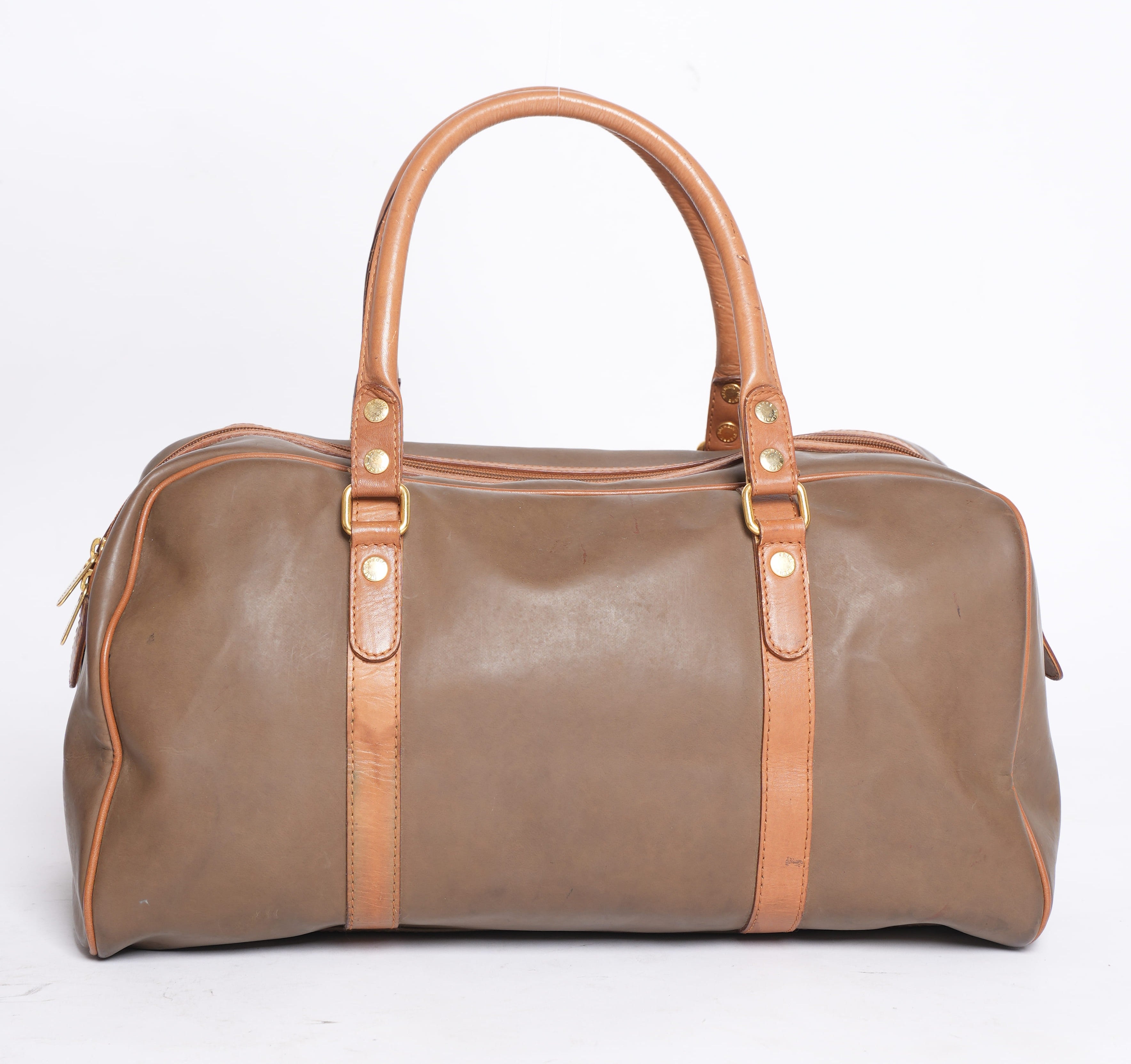 Vintage Pierre Balmain Calfskin Leather Duffle Bag with Small Shoulder Bag